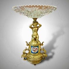 19th Century Cut Crystal Bowl on a Gilt Bronze Pedestal with Putti Motifs