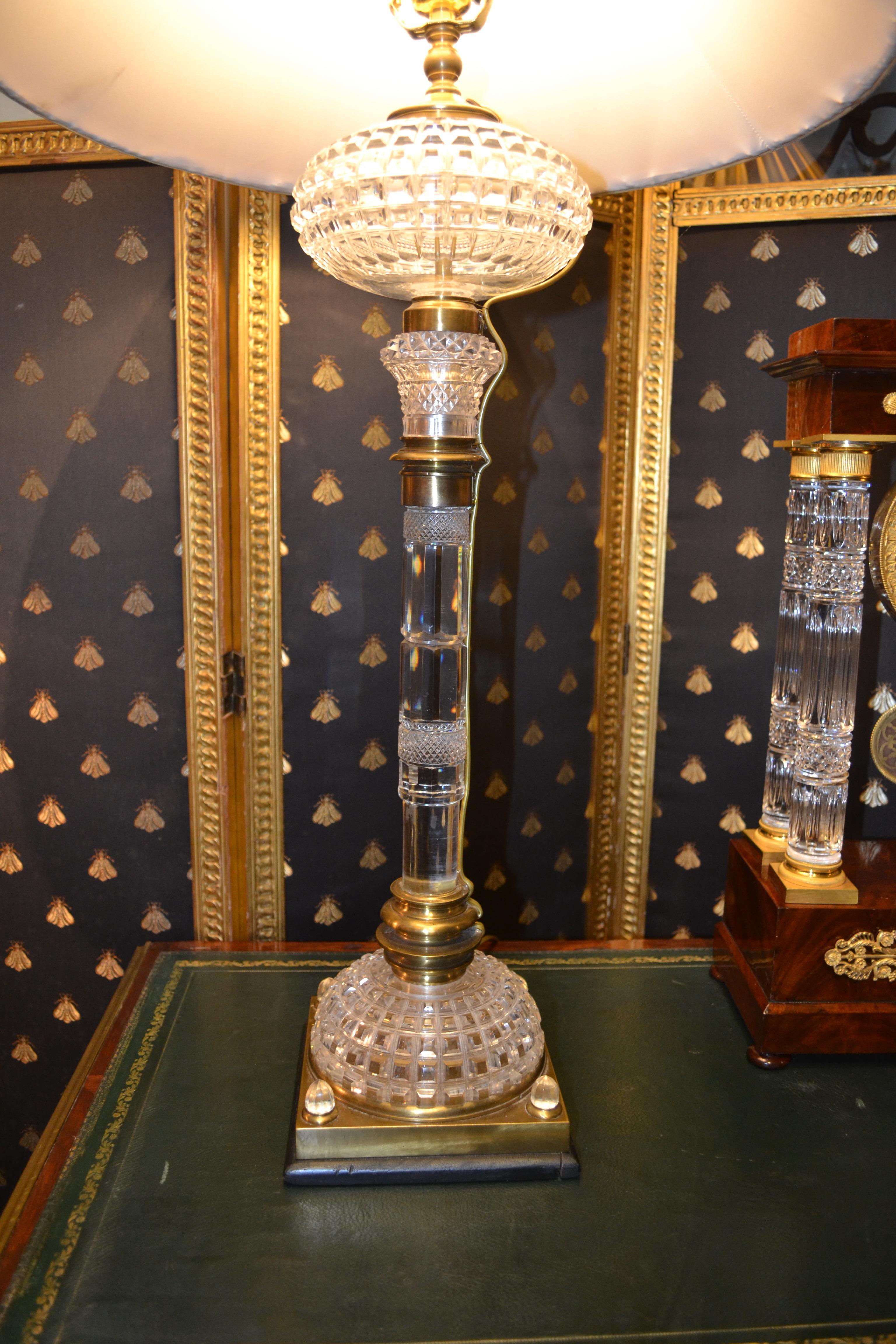 19th Century Cut Crystal Brass Trimmed Baccarat Style Lamp In Good Condition For Sale In Vancouver, British Columbia