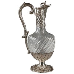 19th Century Cut-Crystal Ewer with Silver Mounts