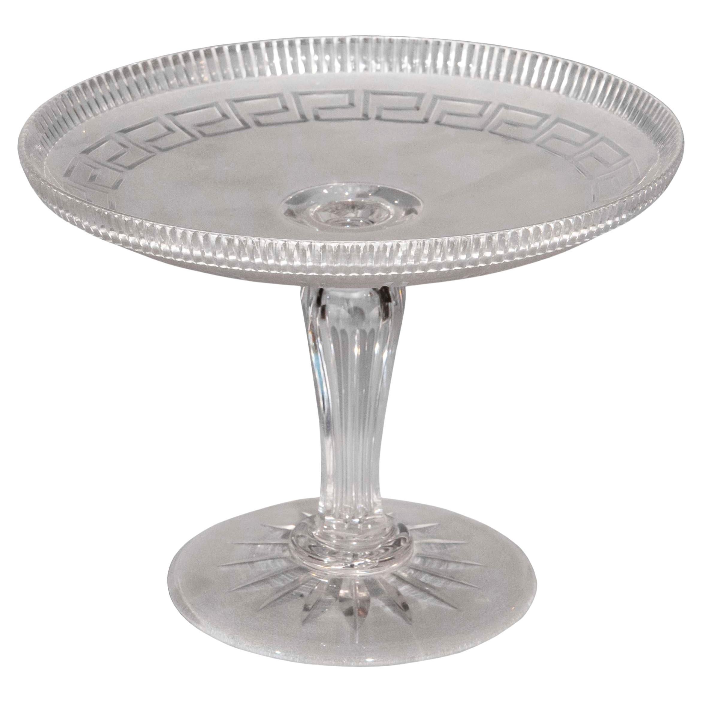 19th Century Cut Glass Tazza with Greek Key Decoration For Sale