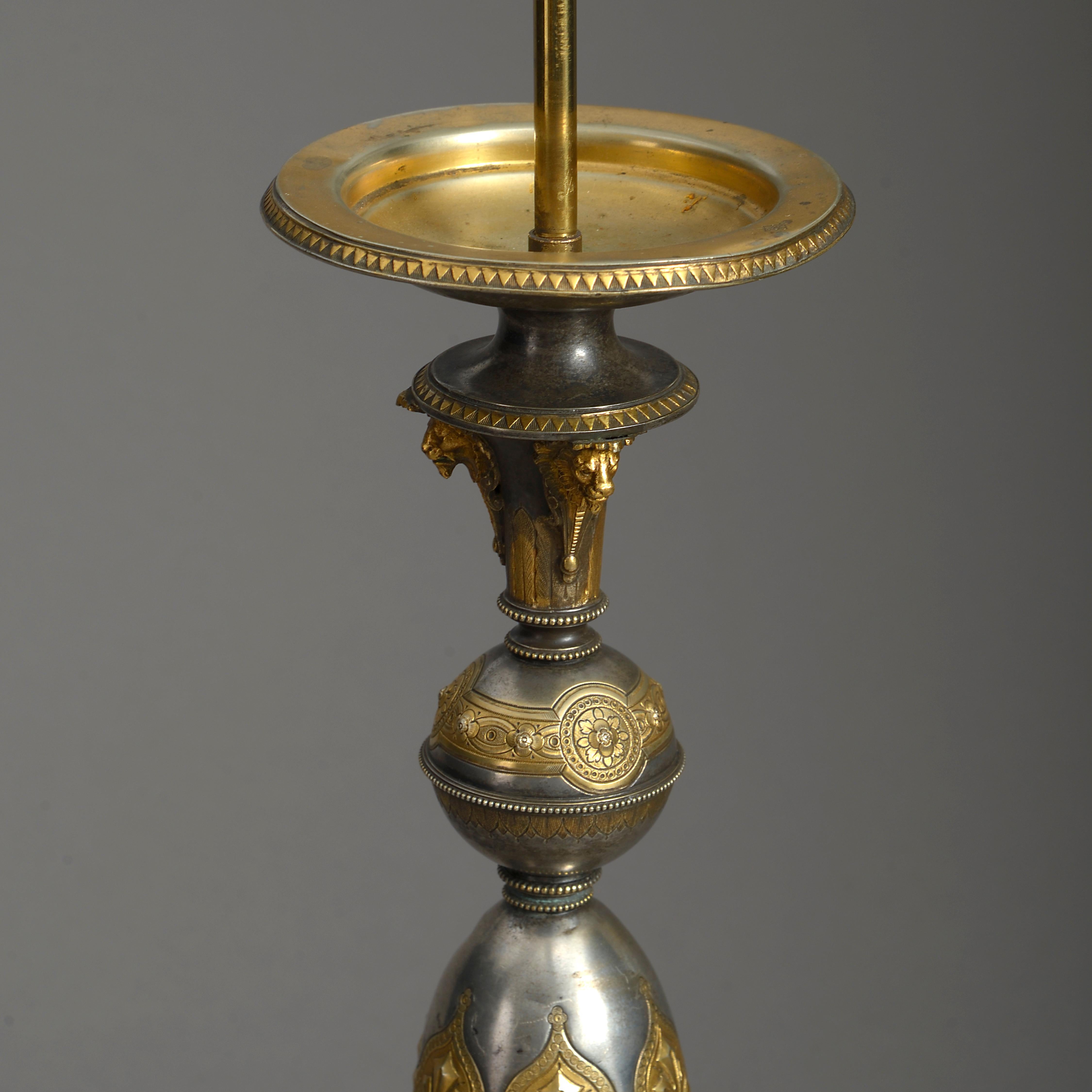 English 19th Century Cut Steel and Gilded Steel Lamp Base