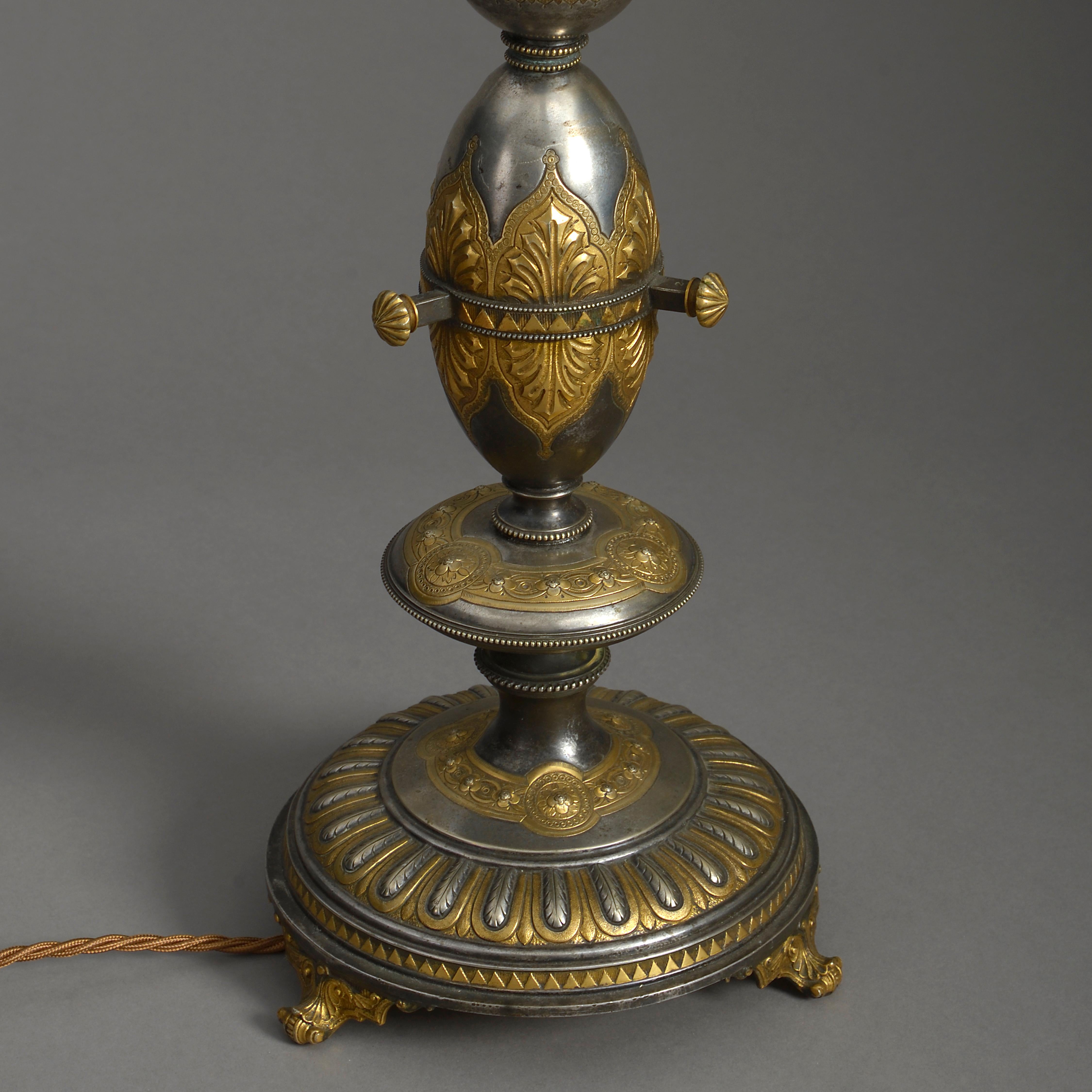 Gilt 19th Century Cut Steel and Gilded Steel Lamp Base
