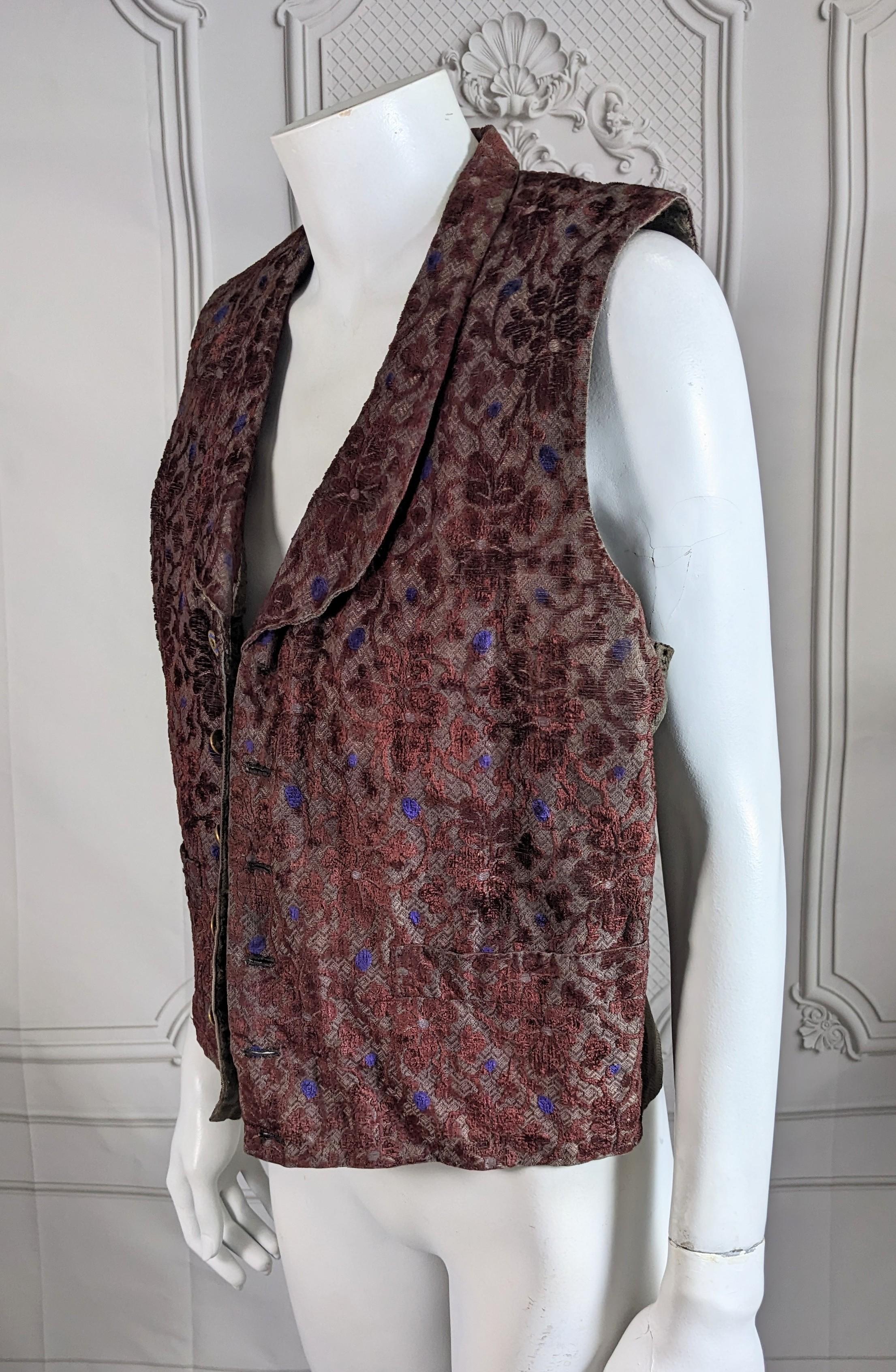Women's or Men's 19th Century Cut Velvet Brocade Vest For Sale