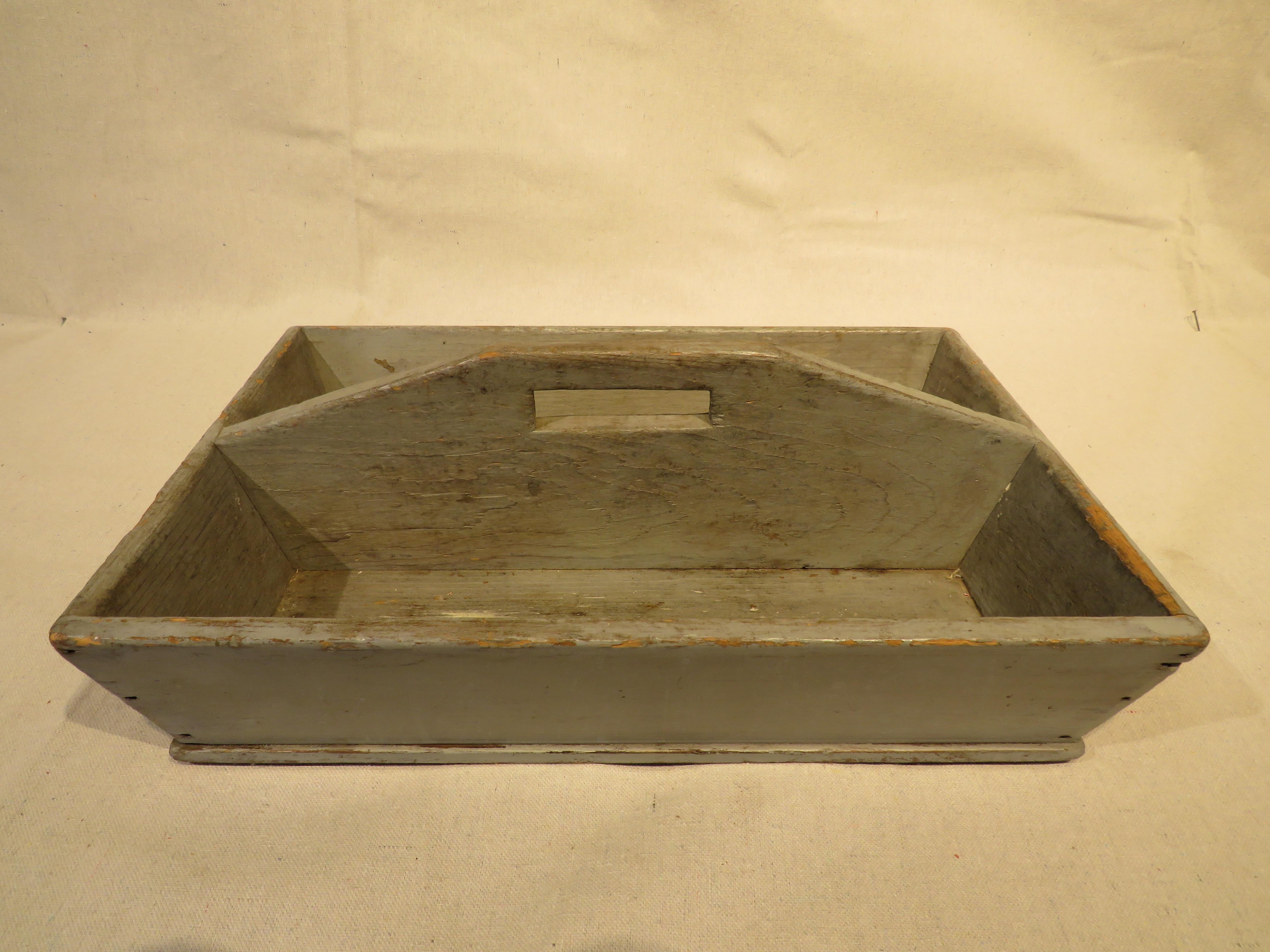 Canadian 19th Century Cutlery Tray in Old Blue Paint For Sale