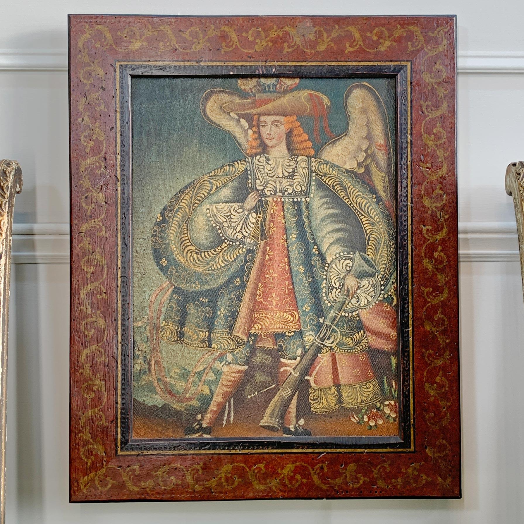 Siglo XIX Óleo sobre lienzo de la Escuela Cuzqueña Arcángel Miguel en venta 2