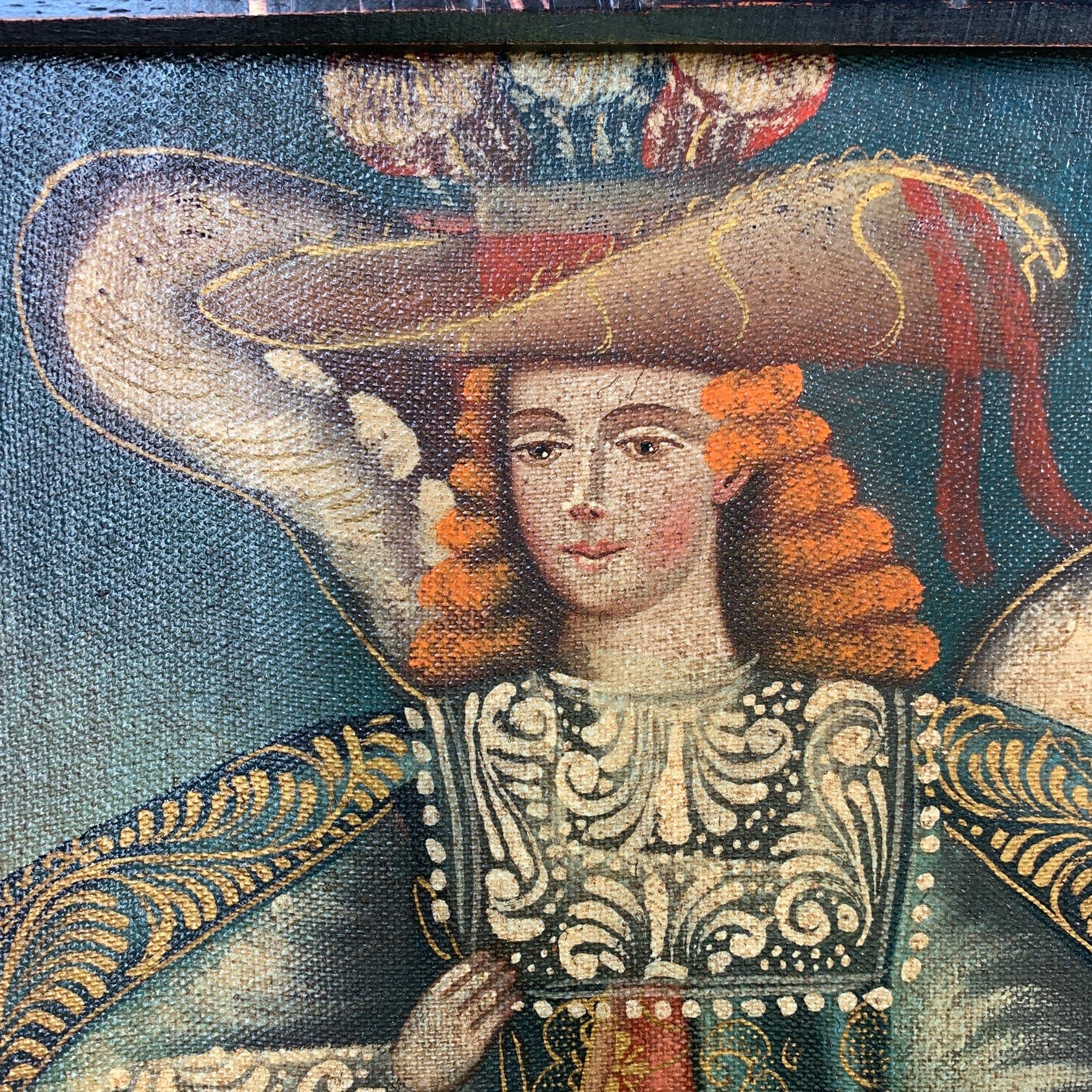 Siglo XIX Óleo sobre lienzo de la Escuela Cuzqueña Arcángel Miguel Rococó en venta