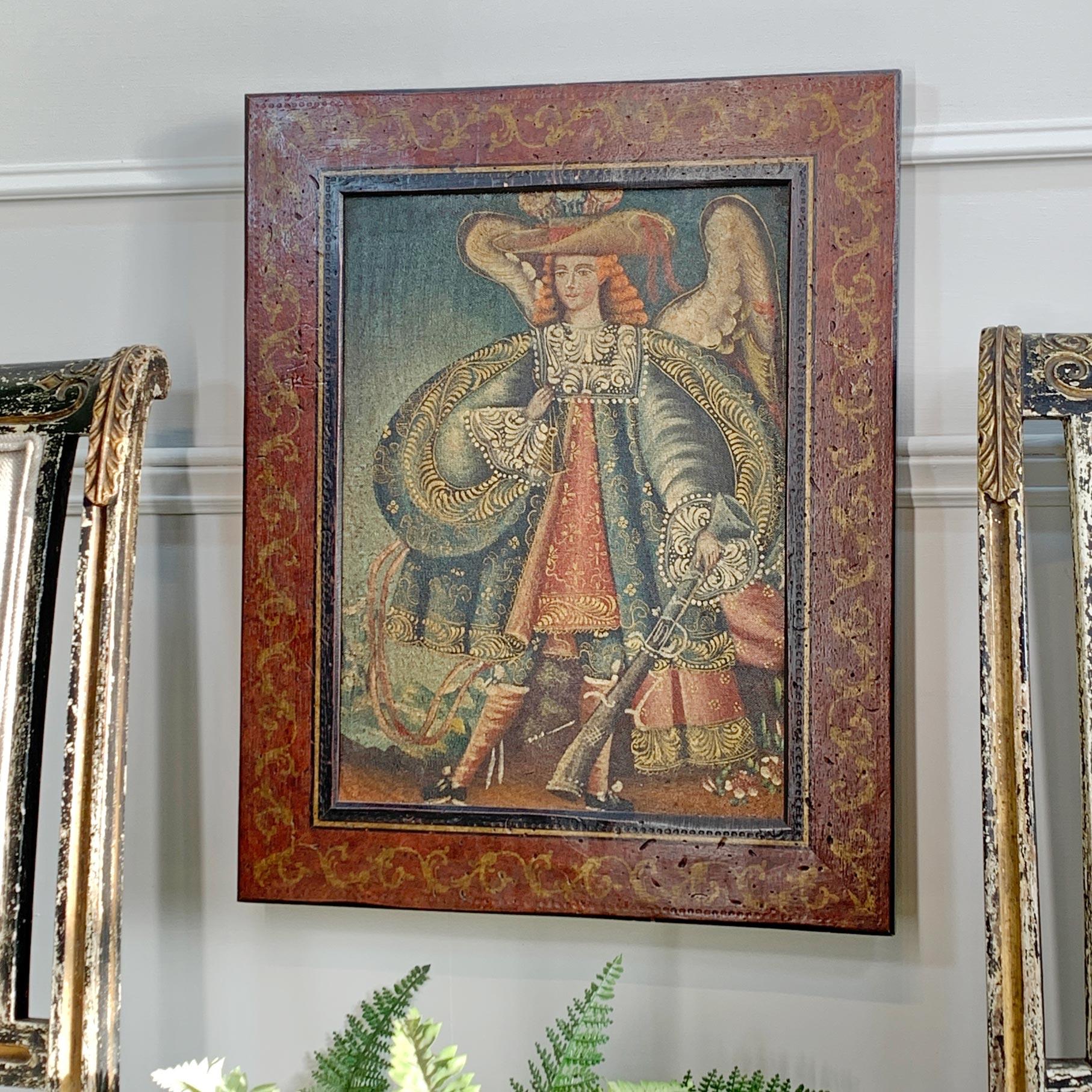 Hand-Painted 19th Century Cuzco School Oil On Canvas Archangel Michael For Sale