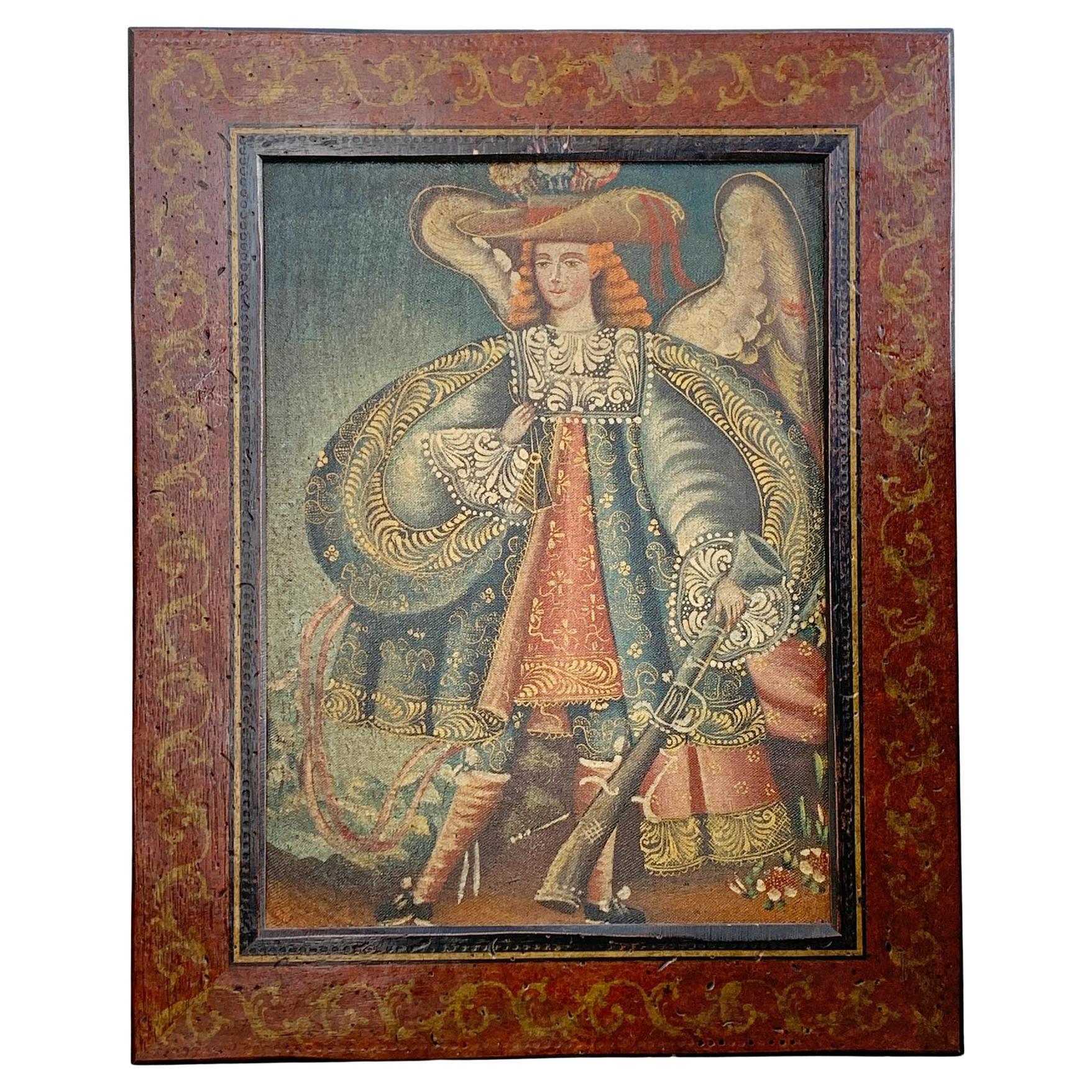 19th Century Cuzco School Oil On Canvas Archangel Michael For Sale
