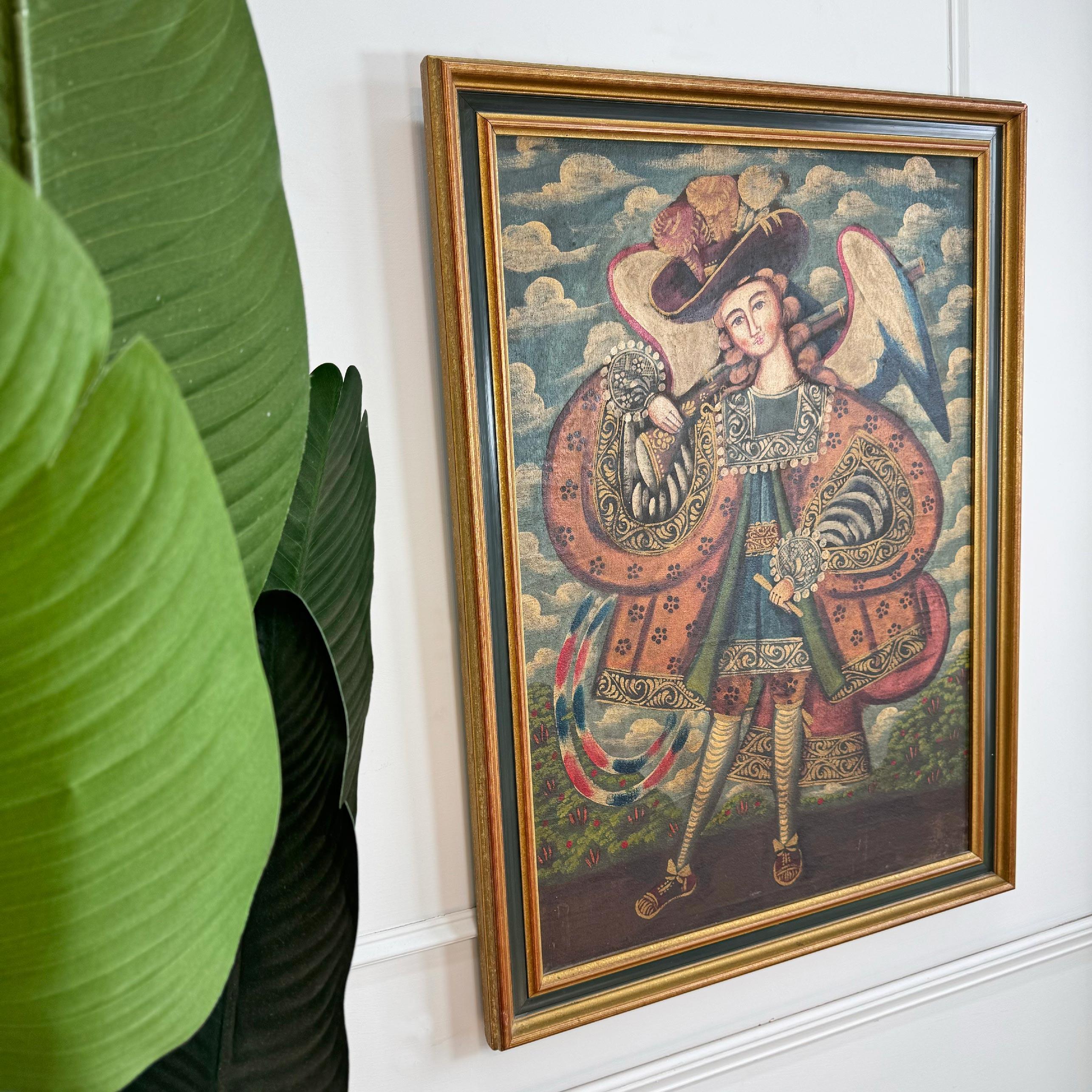 Huile sur toile de l'école péruvienne Cuzo représentant l'archange Raphael, XIXe siècle.



L'école de Cuzco ou Cusco est une tradition artistique catholique romaine qui a vu le jour au Pérou dans les années 1500, à la suite de la conquête espagnole