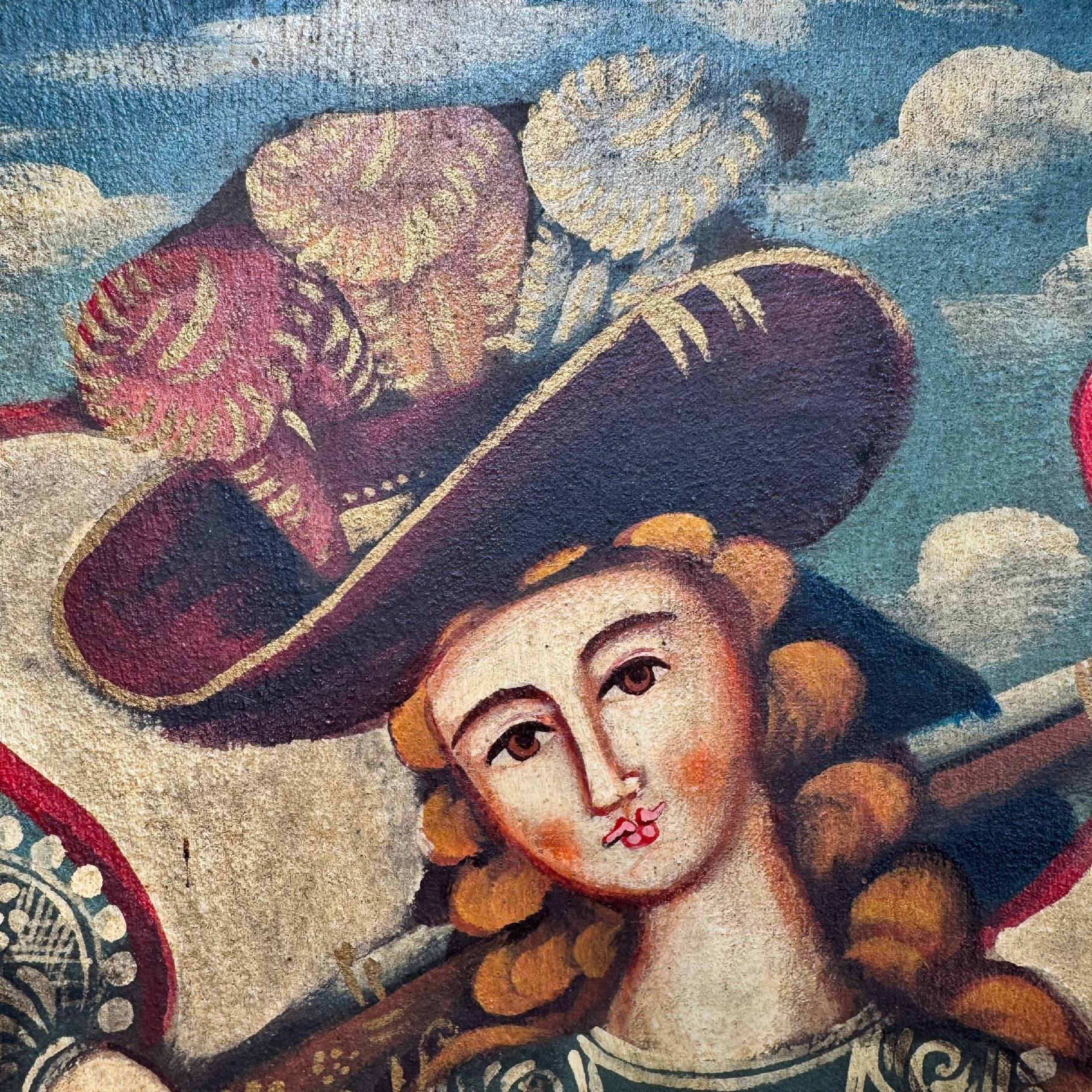 Spanish Colonial 19th Century Cuzco School Oil On Canvas Archangel Raphael For Sale
