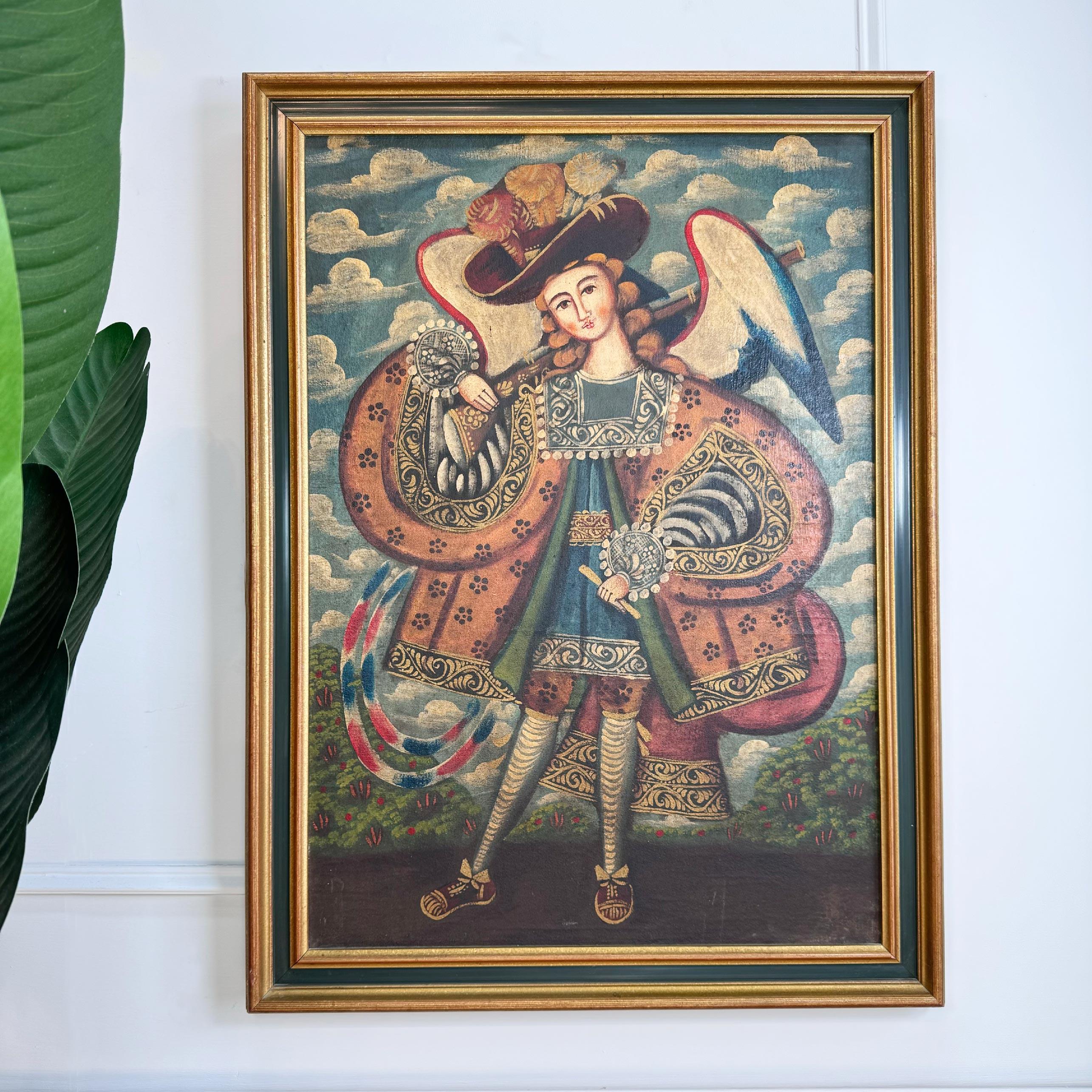 Ölgemälde auf Leinwand Archangel Raphael, Cuzco-Schule, 19. Jahrhundert im Zustand „Gut“ im Angebot in Hastings, GB