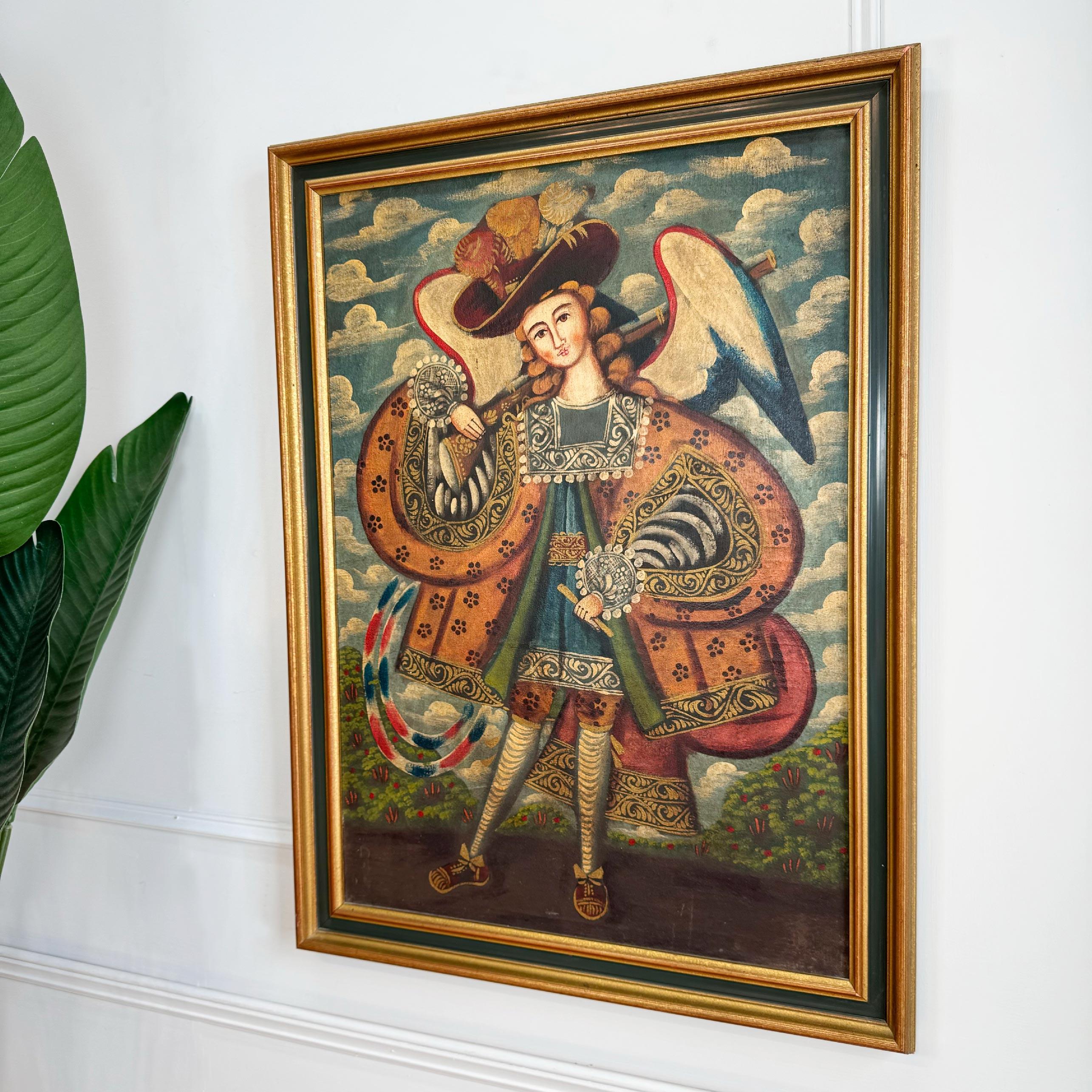 Ölgemälde auf Leinwand Archangel Raphael, Cuzco-Schule, 19. Jahrhundert im Angebot 1