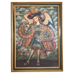Antique 19th Century Cuzco School Oil On Canvas Archangel Raphael