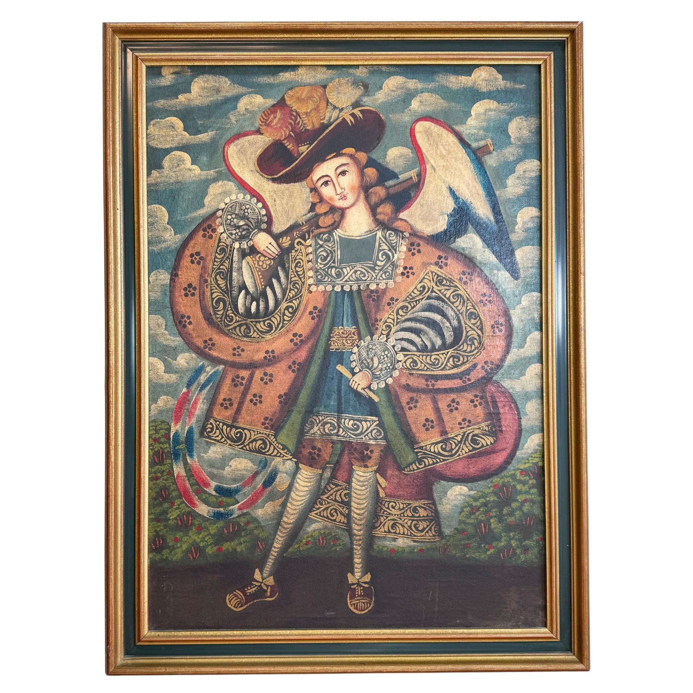 Ölgemälde auf Leinwand Archangel Raphael, Cuzco-Schule, 19. Jahrhundert im Angebot