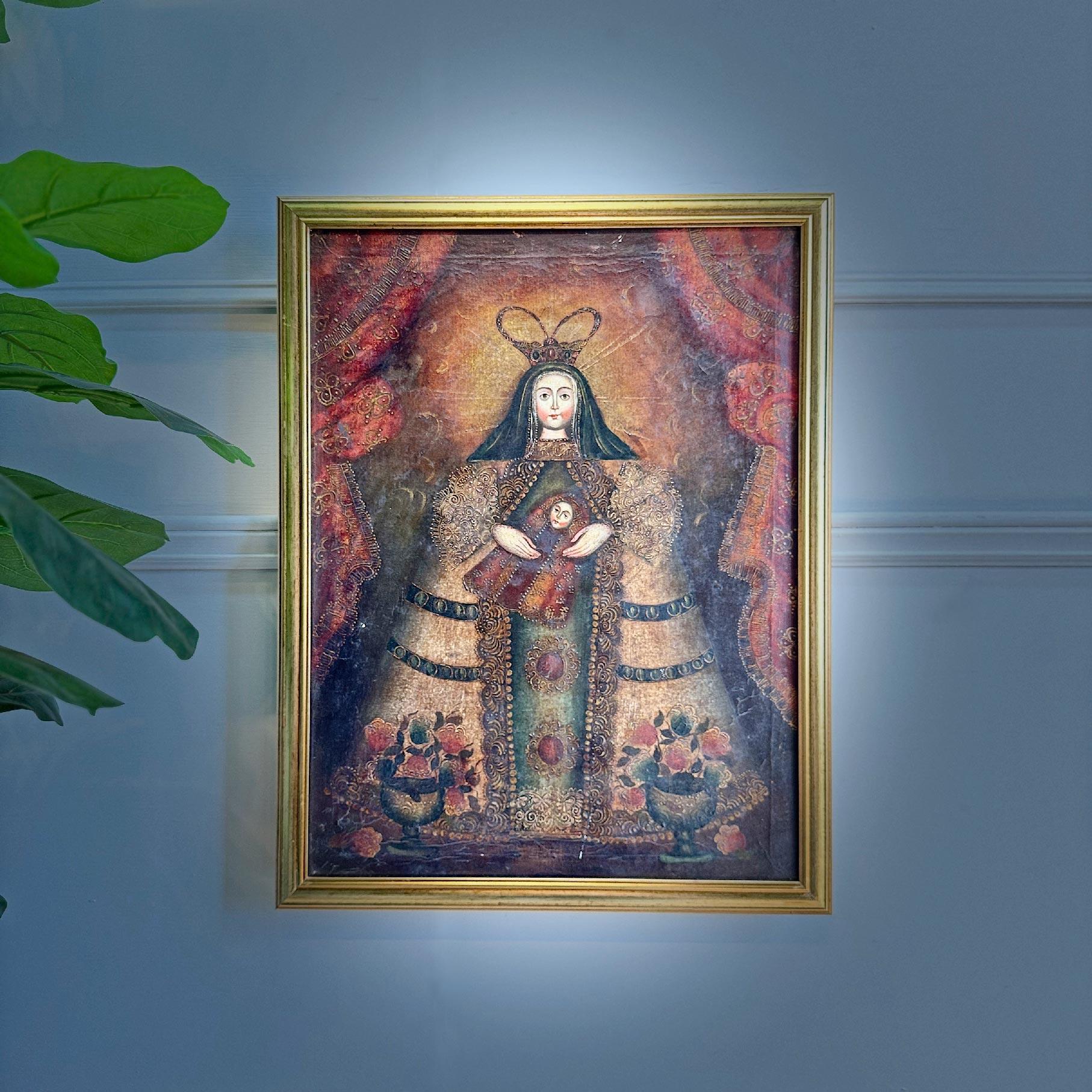 19. Jahrhundert Cuzco Schule Öl auf Leinwand Heilige Mutter und Jesuskind im Angebot 2