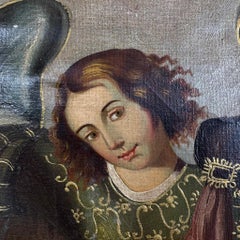 Huile sur toile de l'École de Cuzco du XIXe siècle représentant l'archange Zadkiel