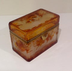 19th Century Czech Bohemian Carved Art Glass Display Box or Sugar/Tea Caddy