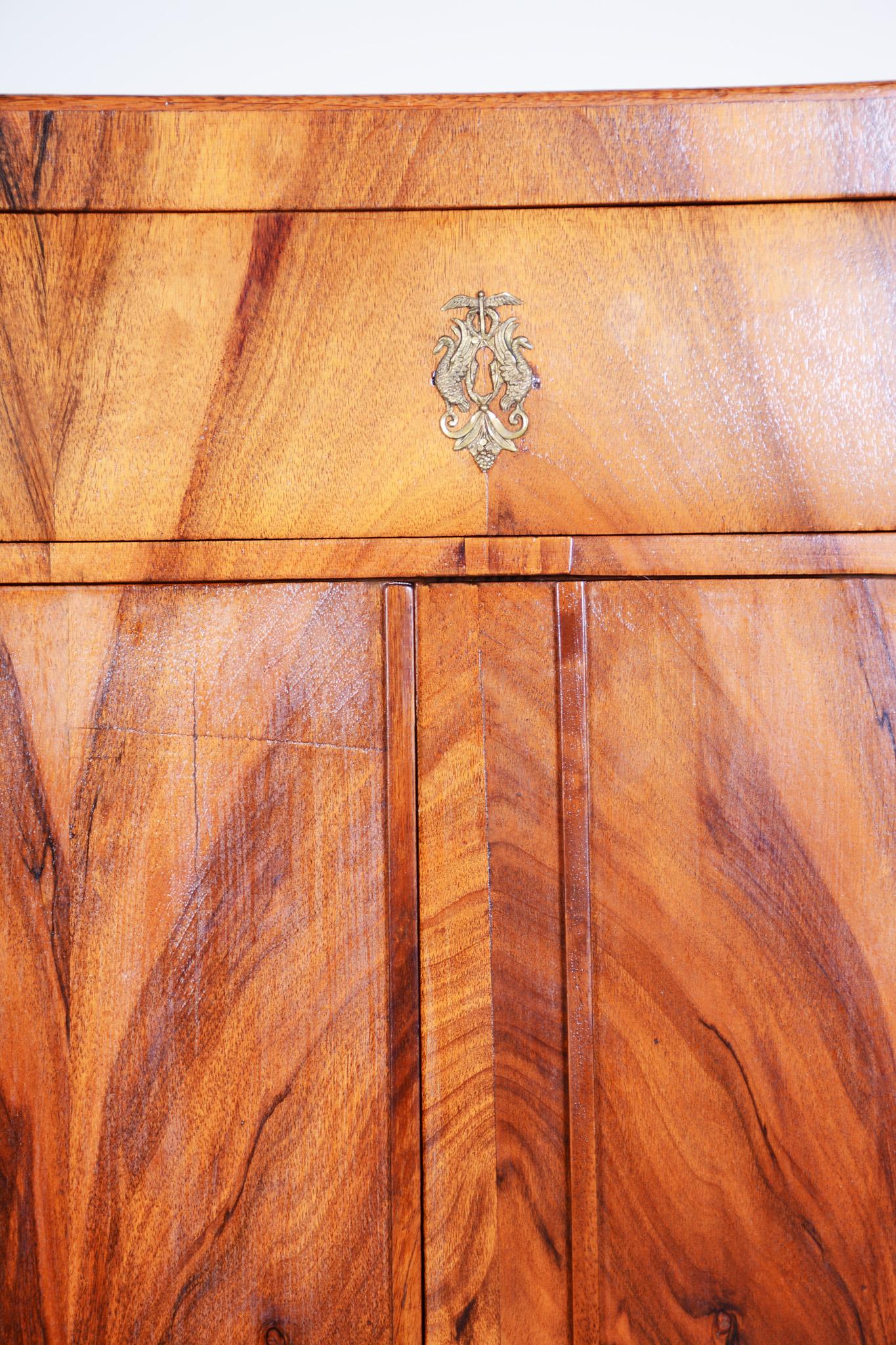 Wood 19th Century Czech One Door Biedermeier Walnut Wardrobe Cabinet, Restored, 1830s