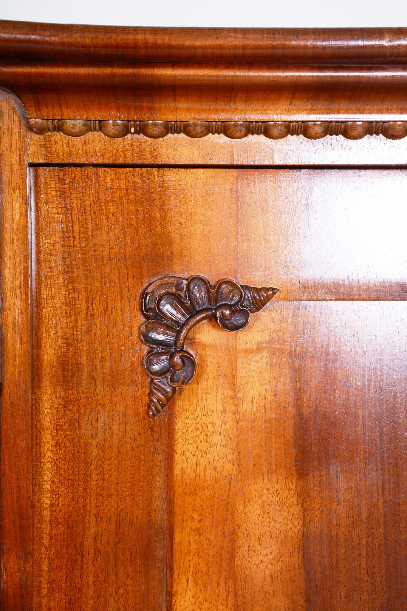 Wood 19th Century Czech One Door Biedermeier Walnut Wardrobe Cabinet, Restored, 1840s