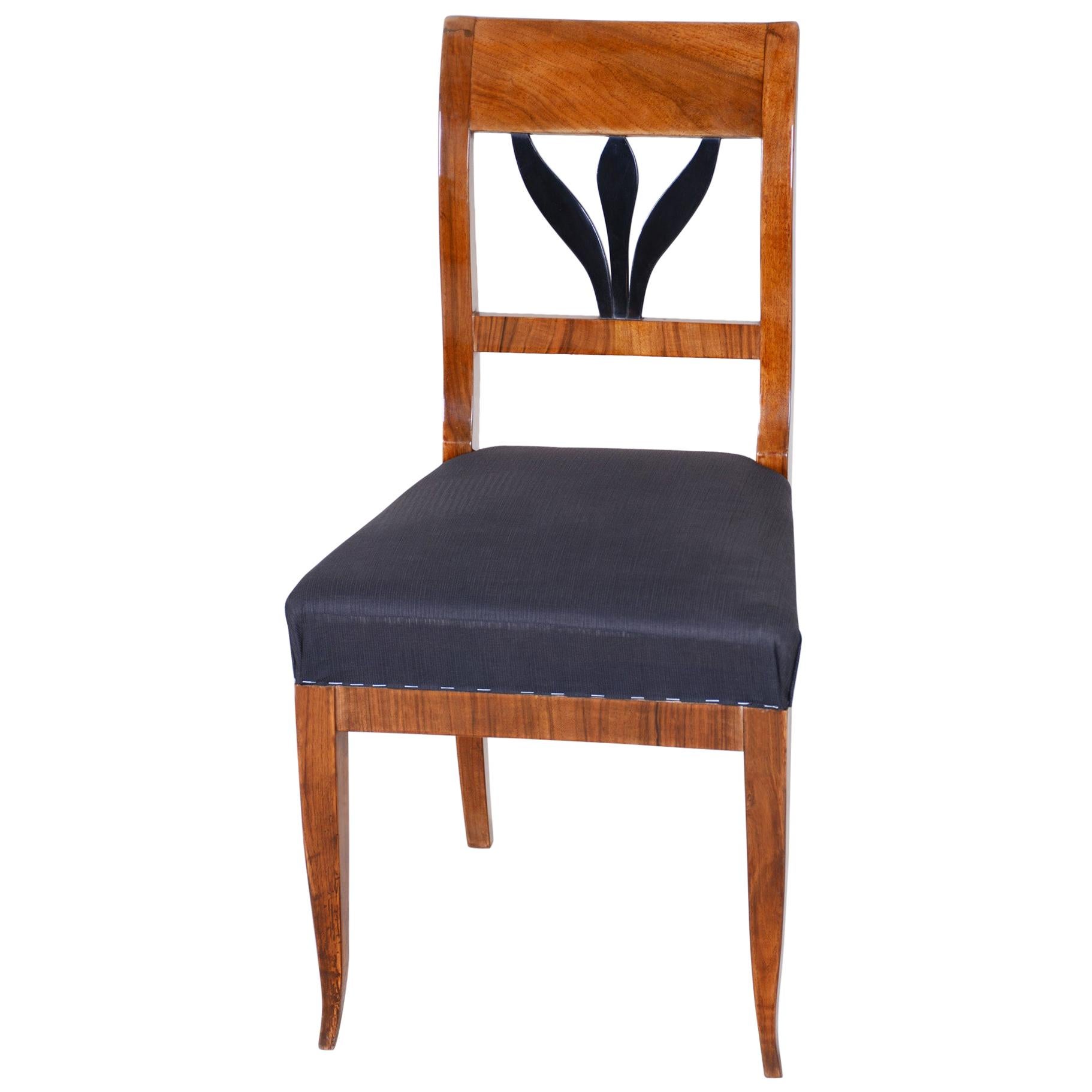 19th Century Czech Walnut Biedermeier Chair, Period 1830-1839, Restored