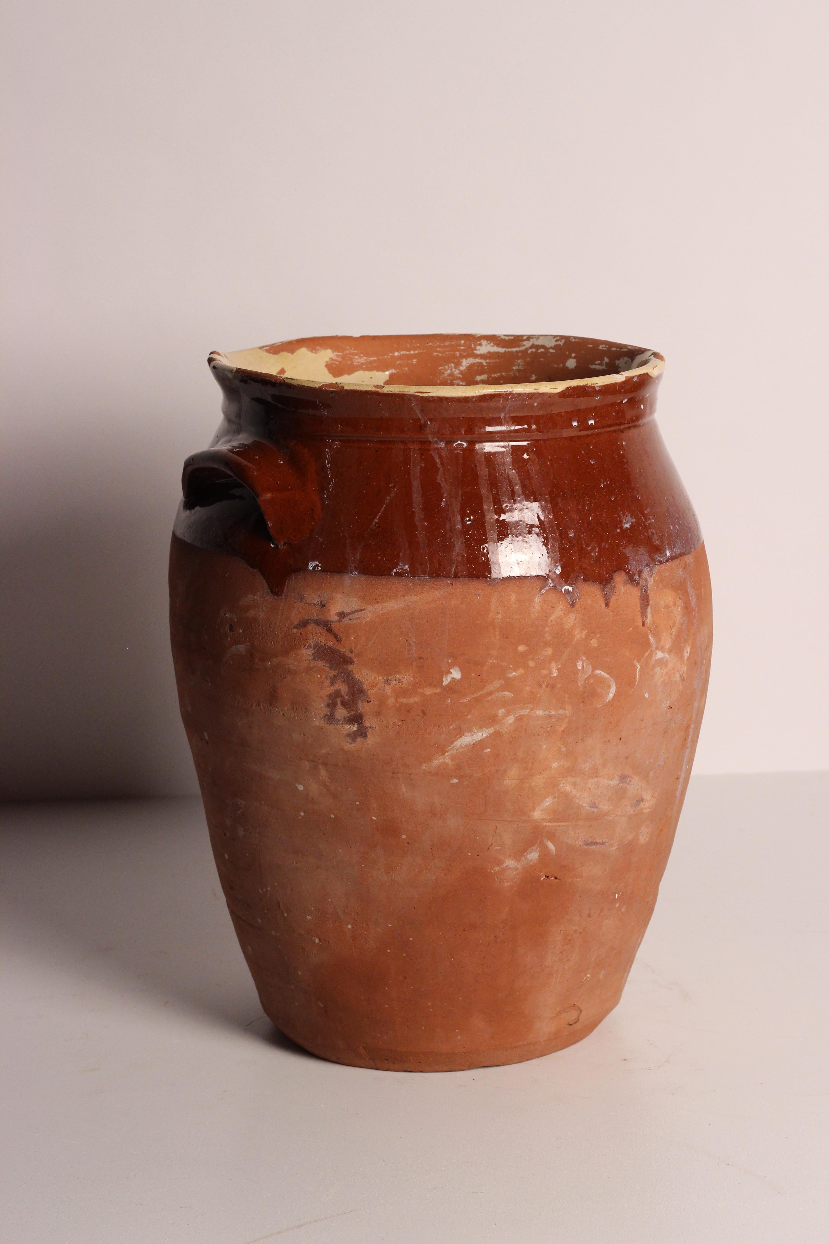 Glazed 19th Century Dairy Jug in Terracotta twin handles from The Cotswolds England For Sale