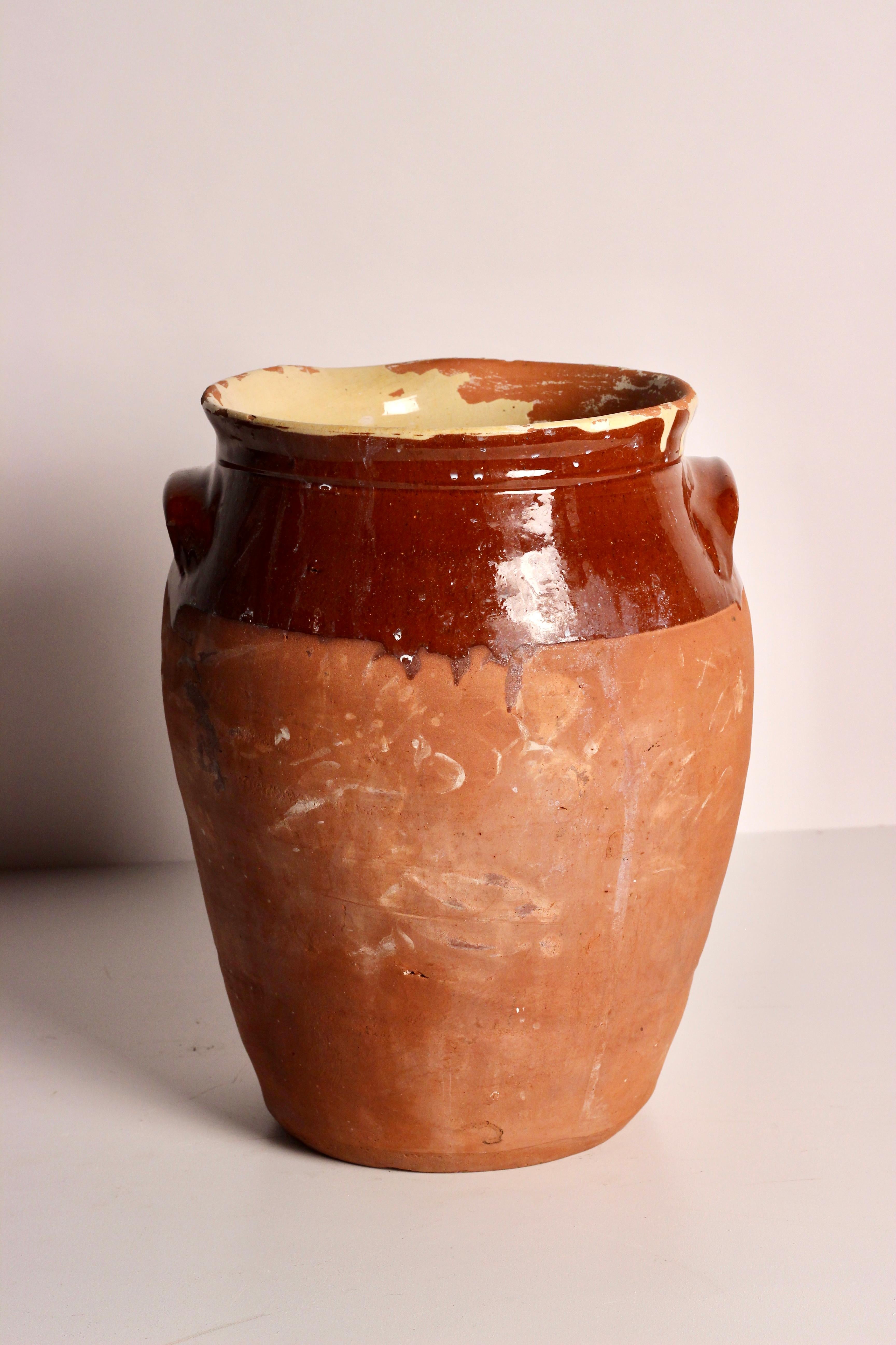 19th Century Dairy Jug in Terracotta twin handles from The Cotswolds England In Distressed Condition For Sale In London, GB