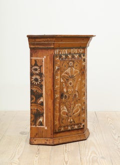 19th Century Dalarna Corner Cabinet, Sweden, Inscribed and Dated, Anno 1830