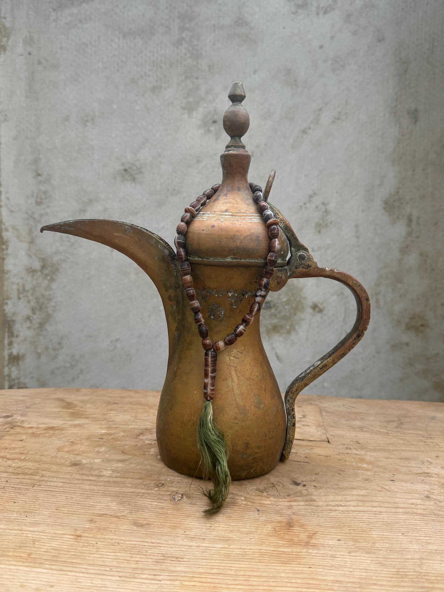 Metalwork 19th Century Dallah Arabic Brass Coffee Pot For Sale