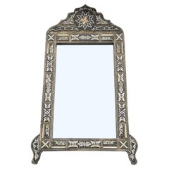 19th Century Damascene Mirror With Bone Inlay & Silvered Metal Decoration