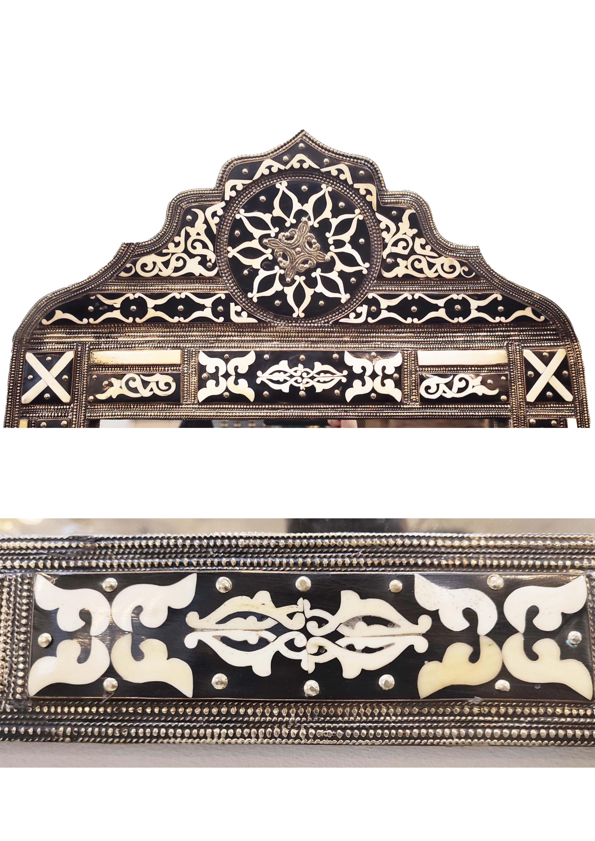 19th Century Damascene Syrian Mirror With Bone Inlay & Silvered Metal For Sale 2