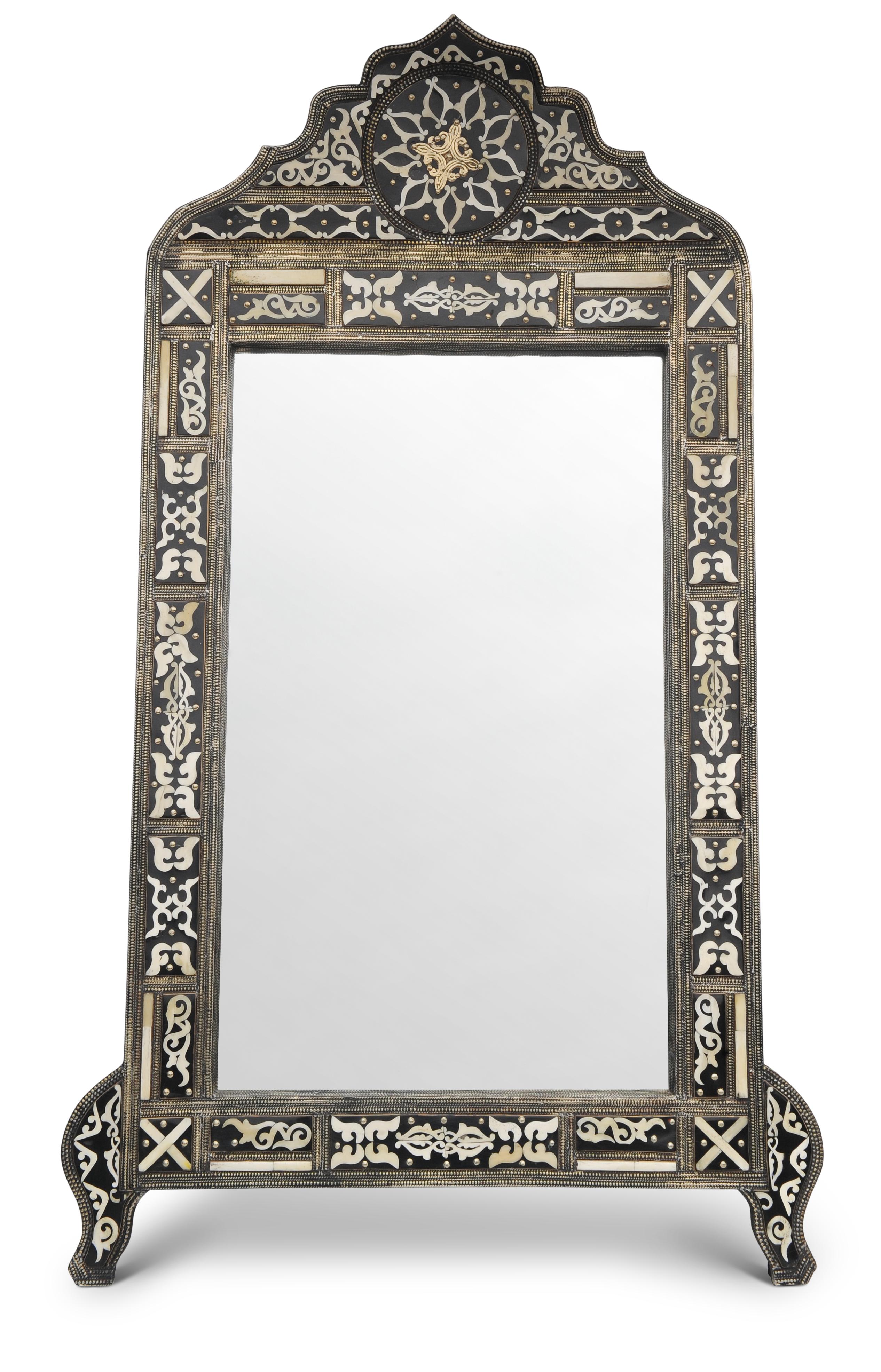 19th Century Damascene Syrian Mirror With Bone Inlay & Silvered Metal For Sale 4