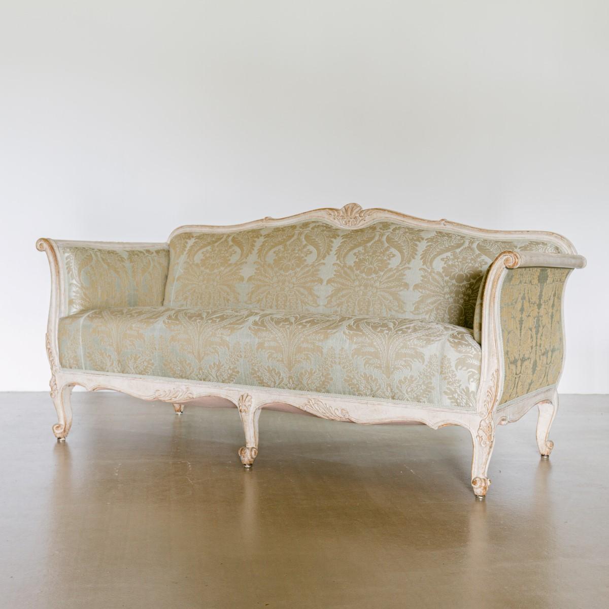 19th Century, Damask Upholstered Swedish Sofa, circa 1880 5