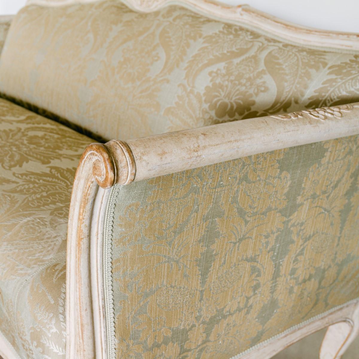 Upholstery 19th Century, Damask Upholstered Swedish Sofa, circa 1880