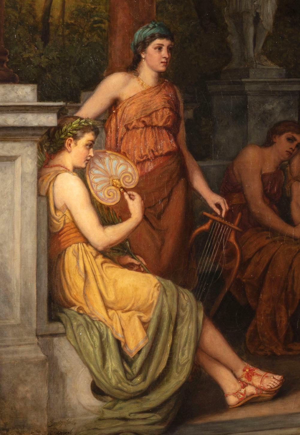 Painted 19th Century, Dance Scene in Ancient Greece signed Johan Raphael Smith For Sale