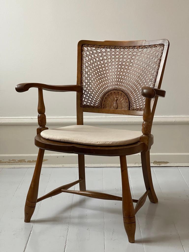 19th Century Danish Art and Craft Armchair in Nutwood and Wicker with Decoration For Sale 4