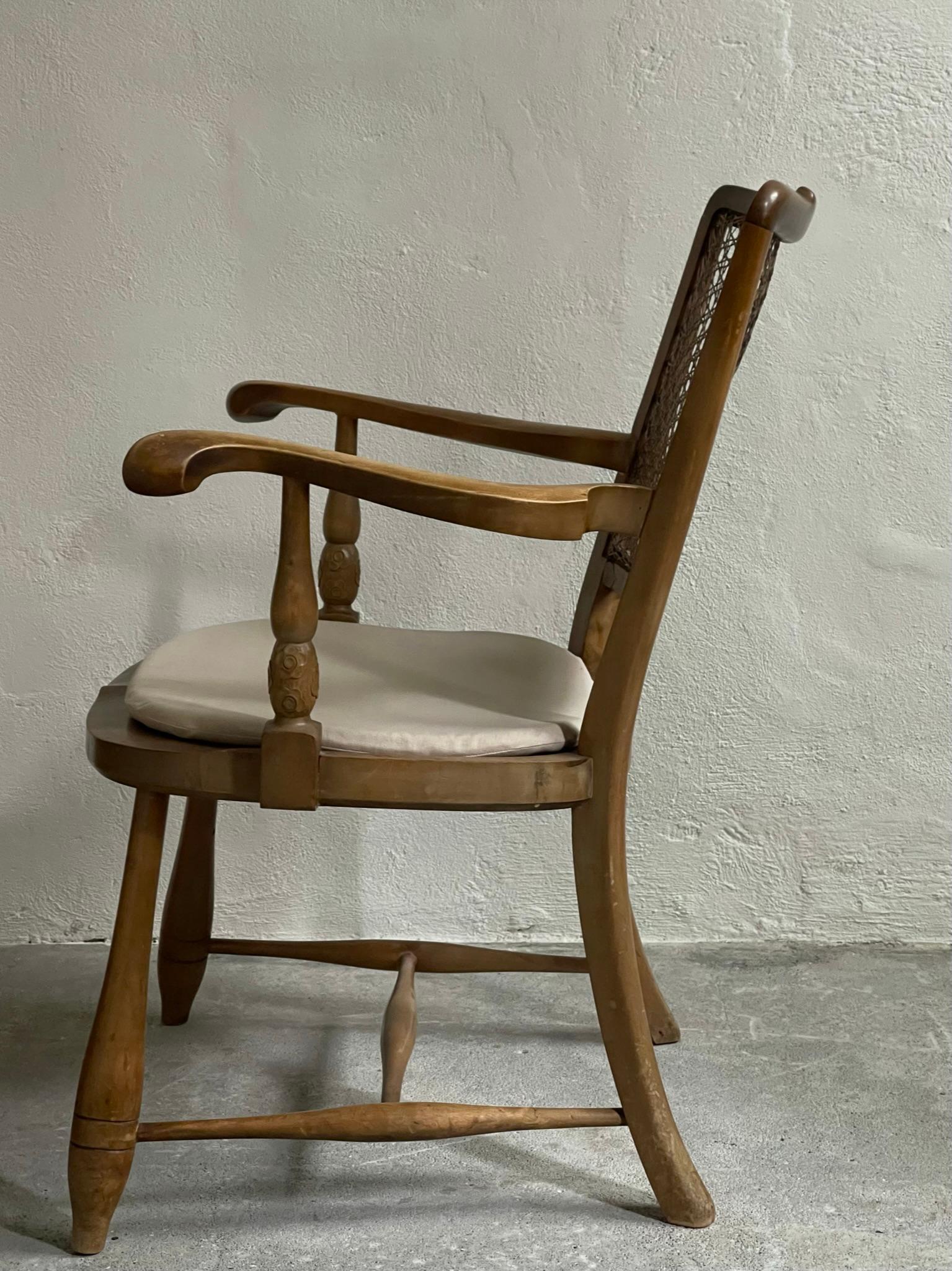 19th Century Danish Art and Craft Armchair in Nutwood and Wicker with Decoration For Sale 7