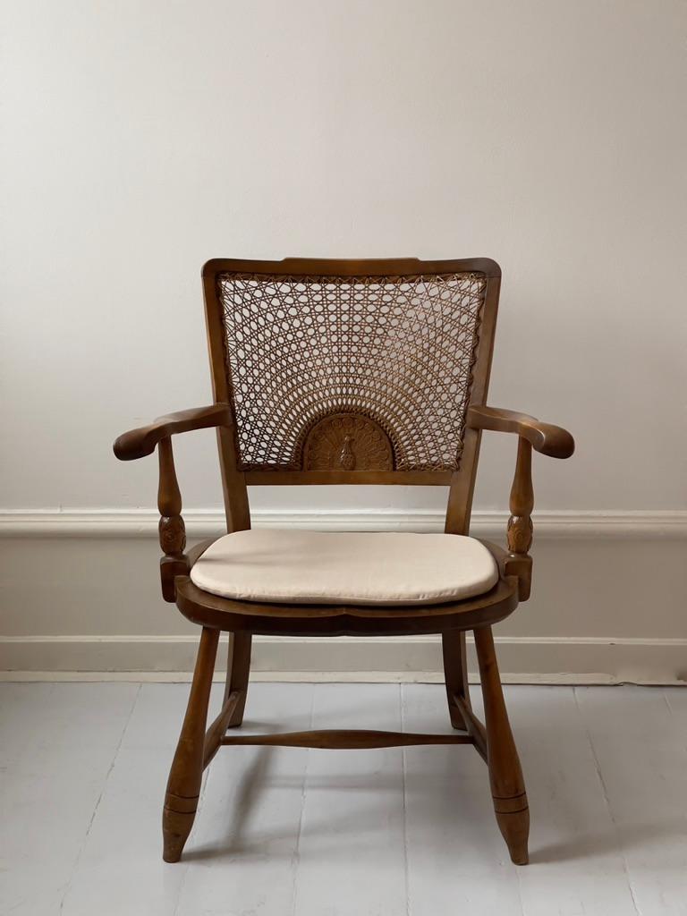19th Century Danish Art and Craft Armchair in Nutwood and Wicker with Decoration For Sale 3