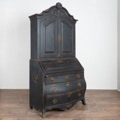 19th Century Danish Black Painted Oak Secretary Bureau