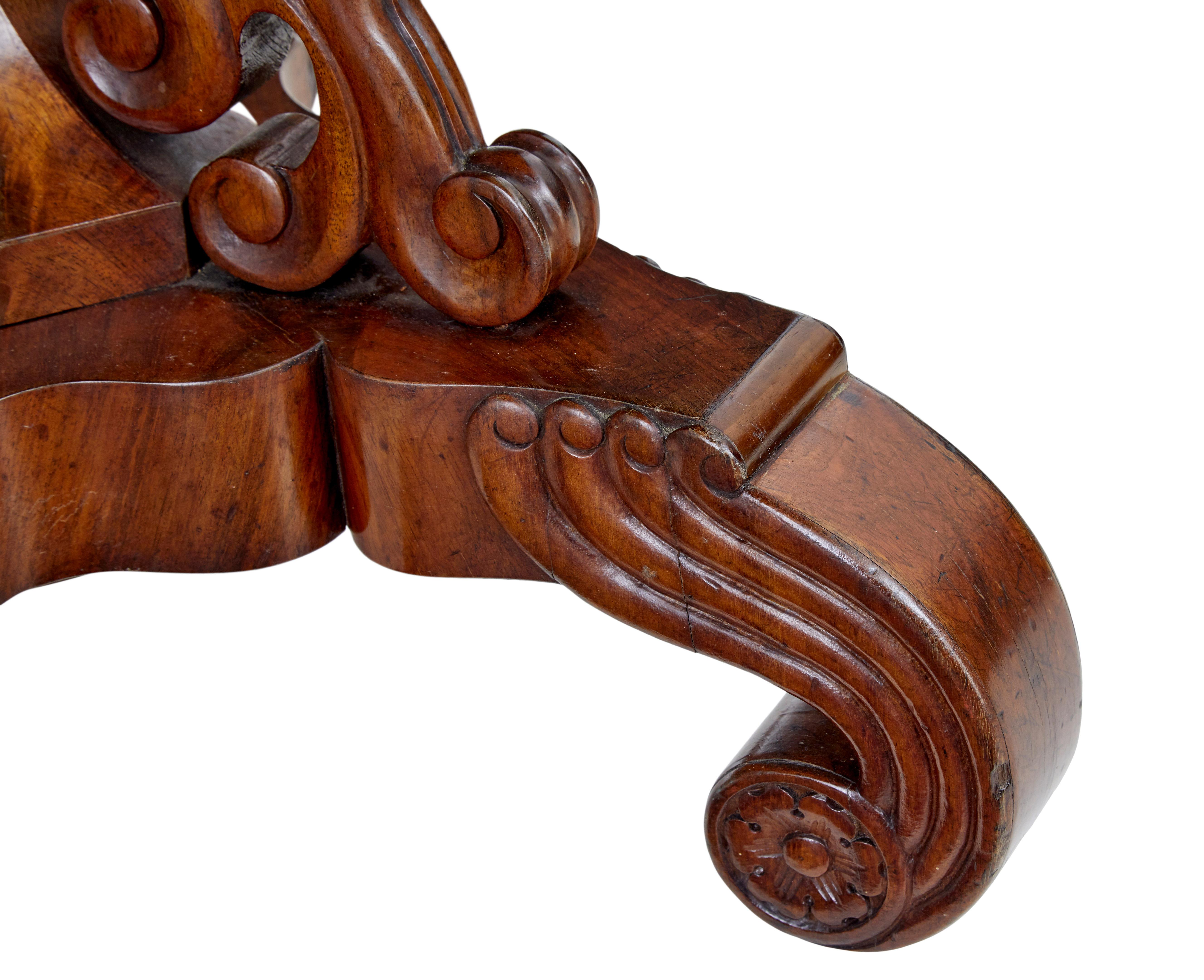 19th Century Danish Carved Flame Mahogany Center Table For Sale 5
