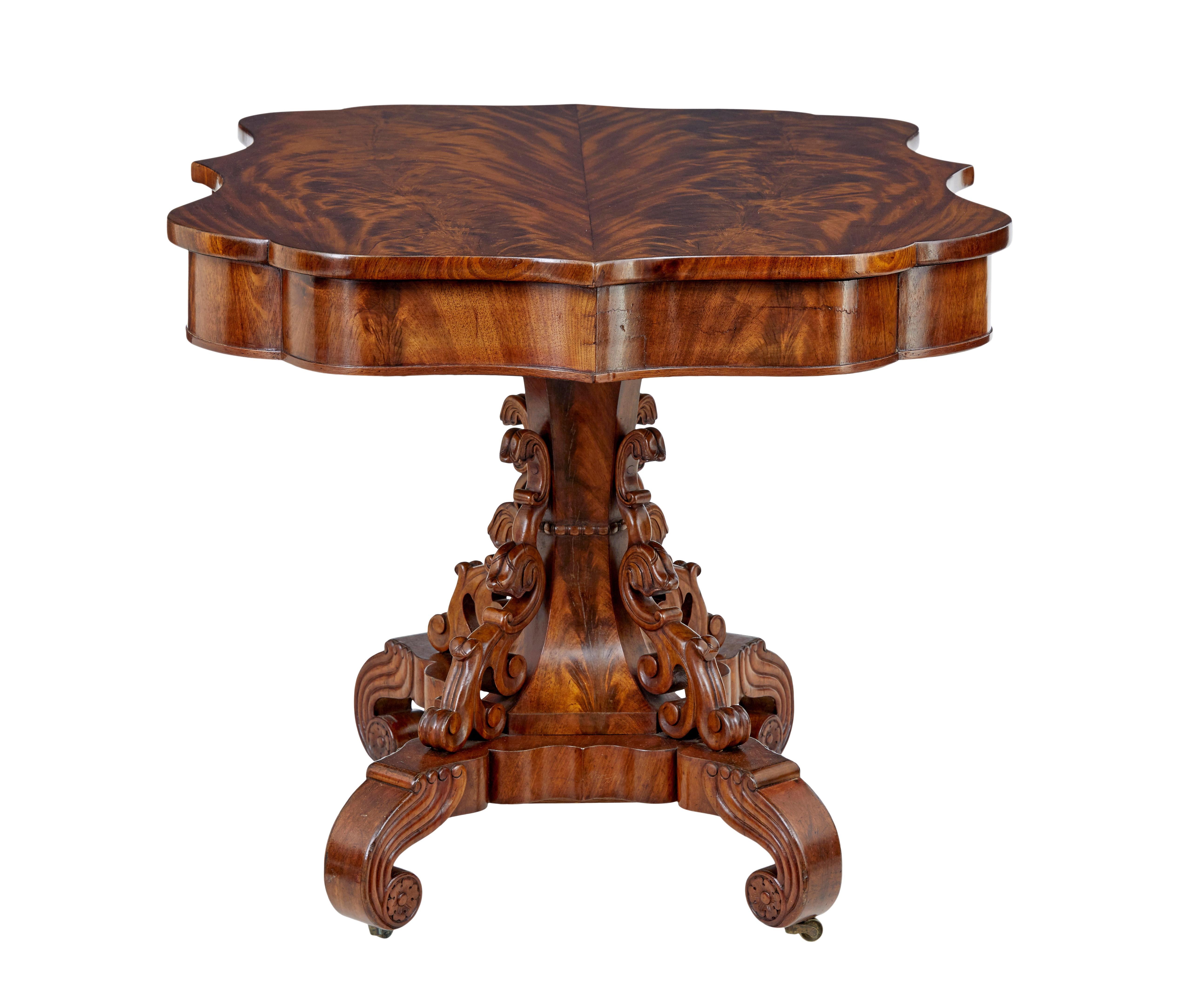 Rococo Revival 19th Century Danish Carved Flame Mahogany Center Table For Sale
