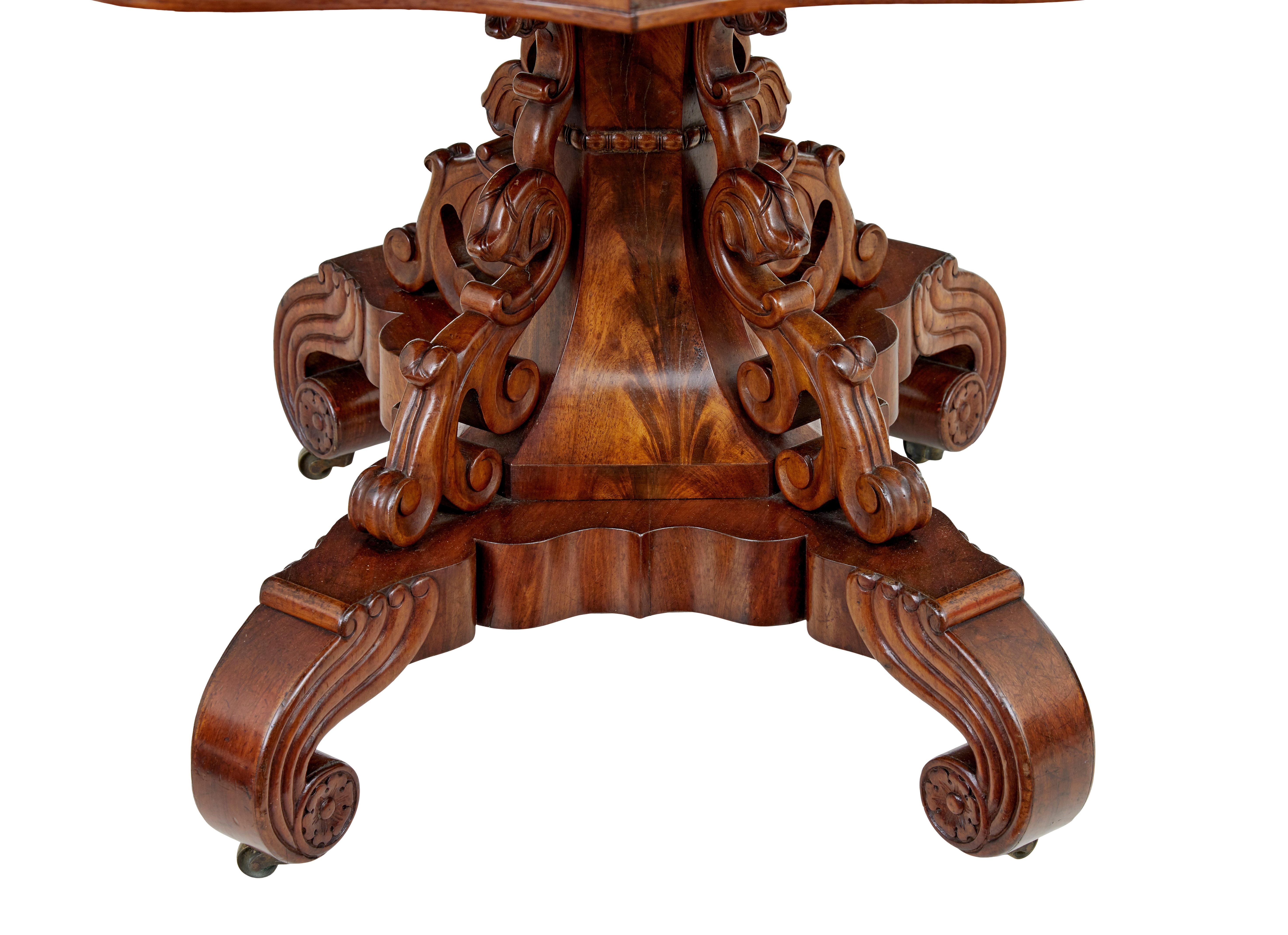 19th Century Danish Carved Flame Mahogany Center Table For Sale 1