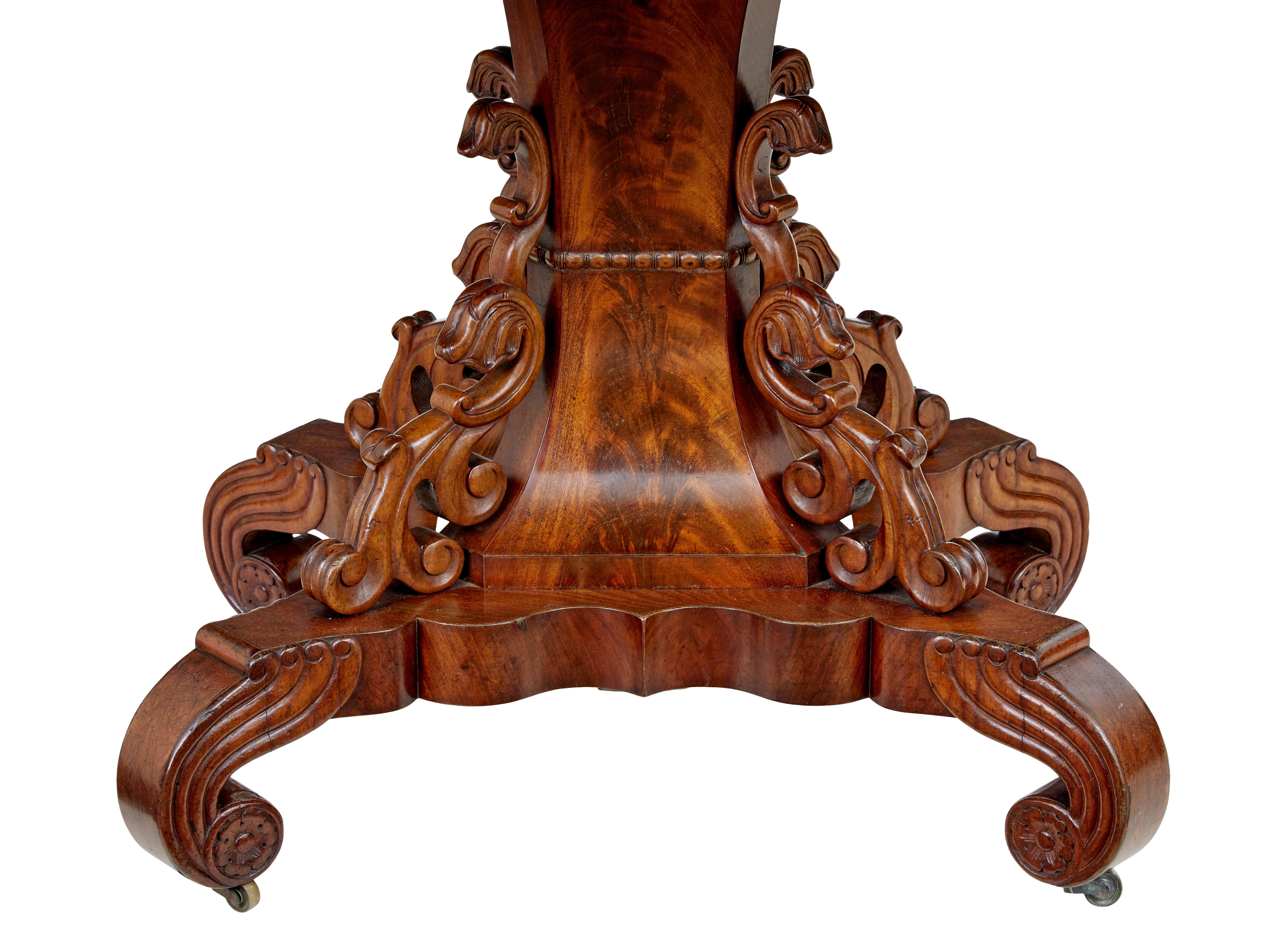19th Century Danish Carved Flame Mahogany Center Table For Sale 2