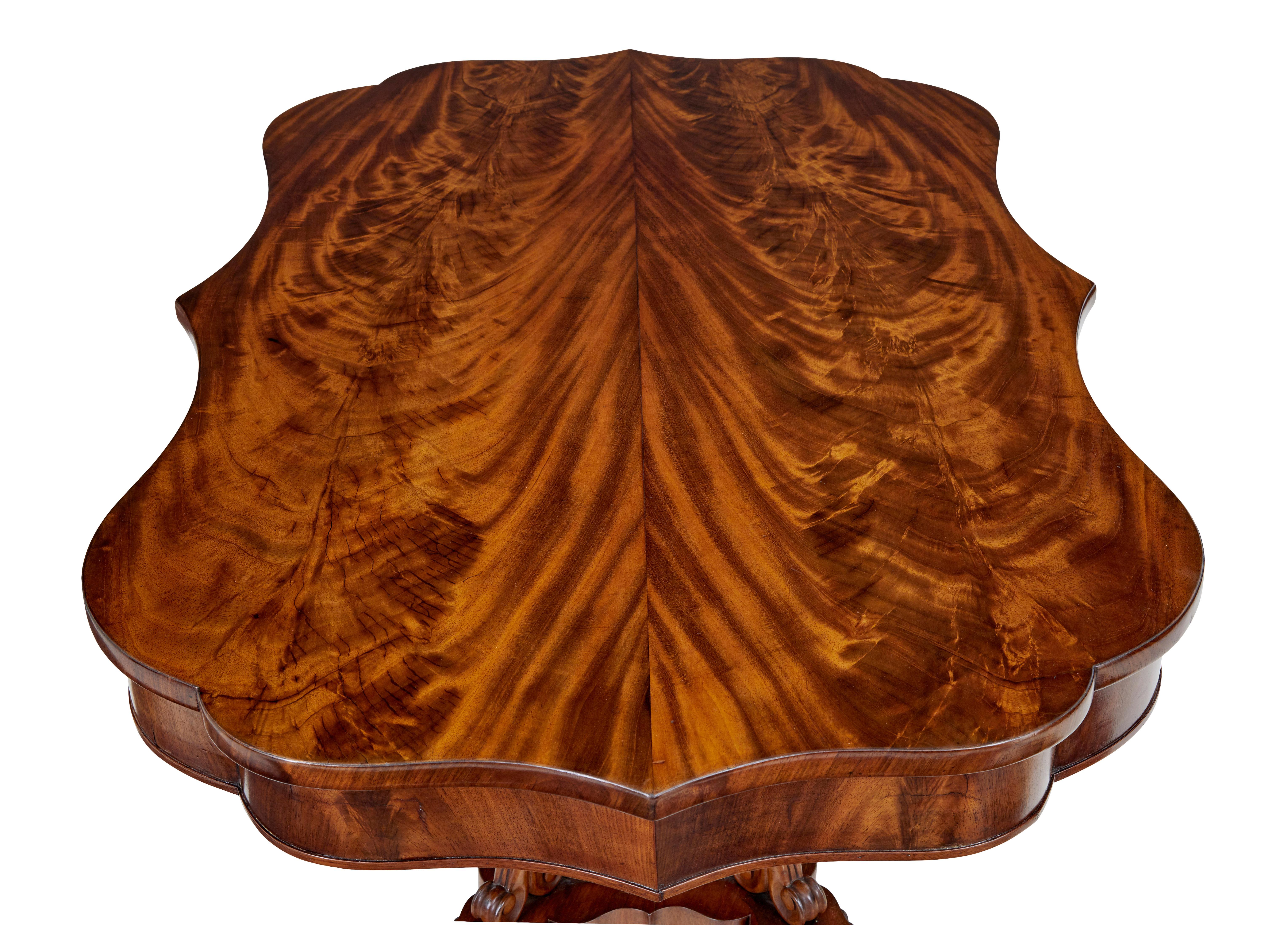 19th Century Danish Carved Flame Mahogany Center Table For Sale 3