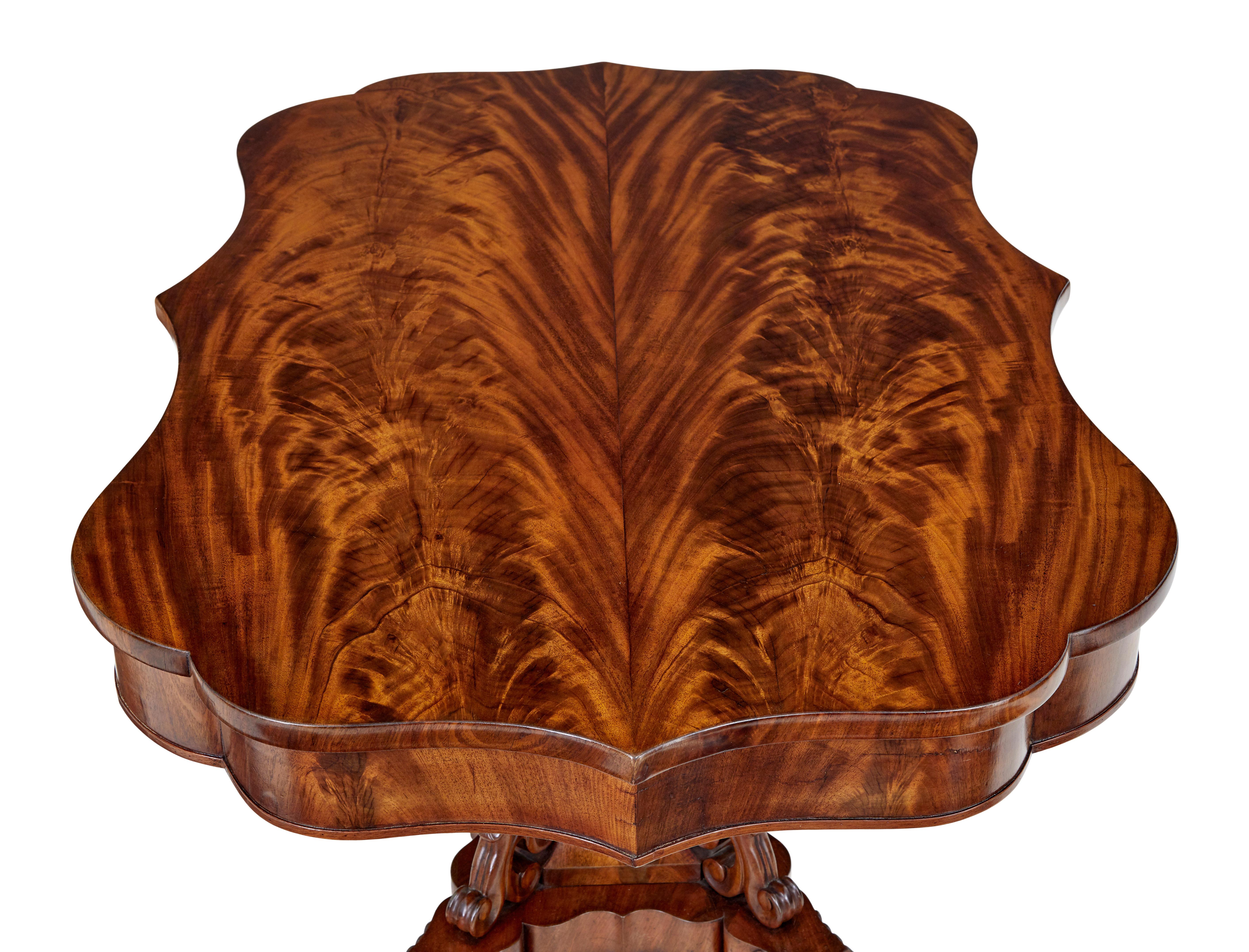 19th Century Danish Carved Flame Mahogany Center Table For Sale 4