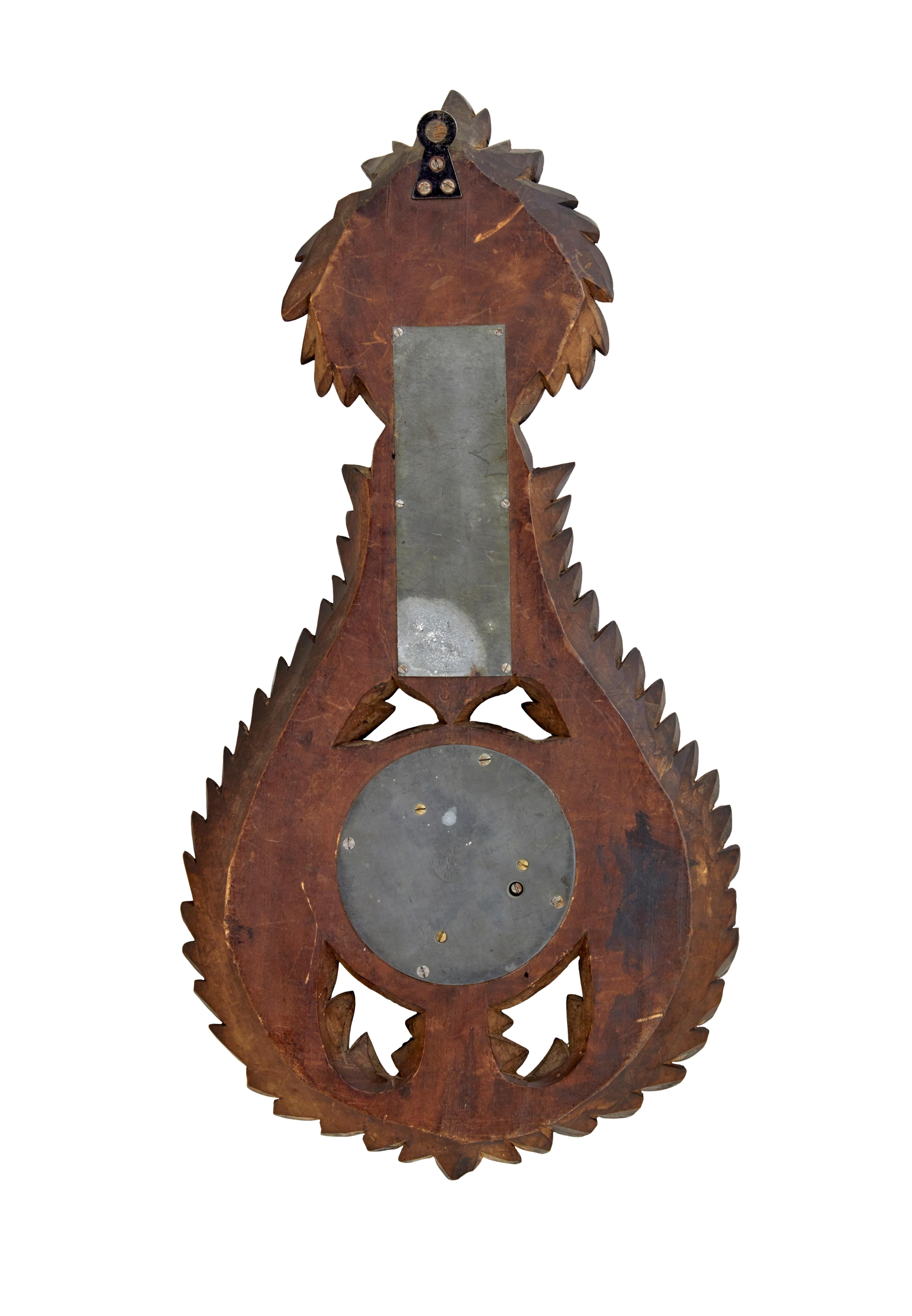 19th century danish carved walnut barometer In Fair Condition For Sale In Debenham, Suffolk