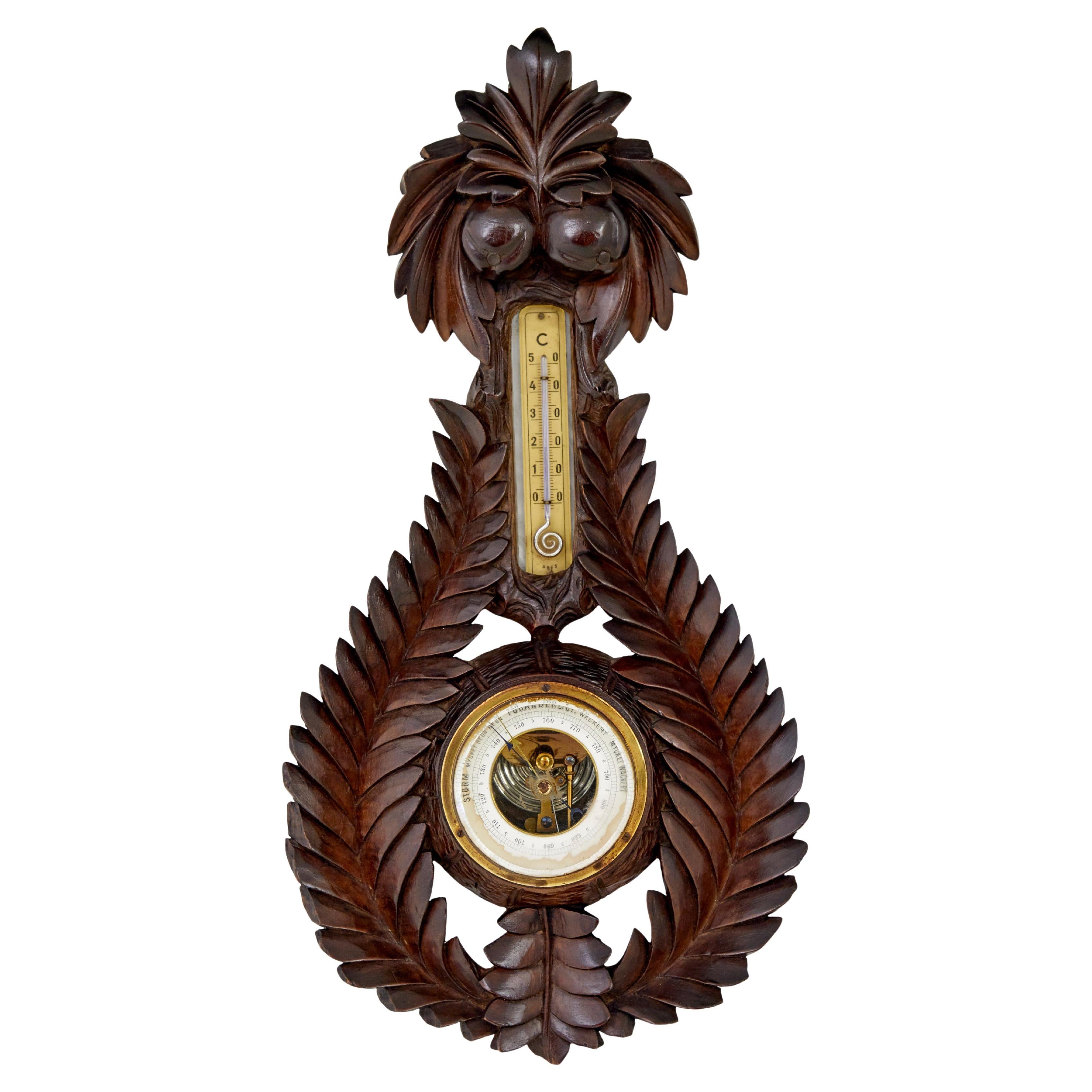 19th century danish carved walnut barometer For Sale