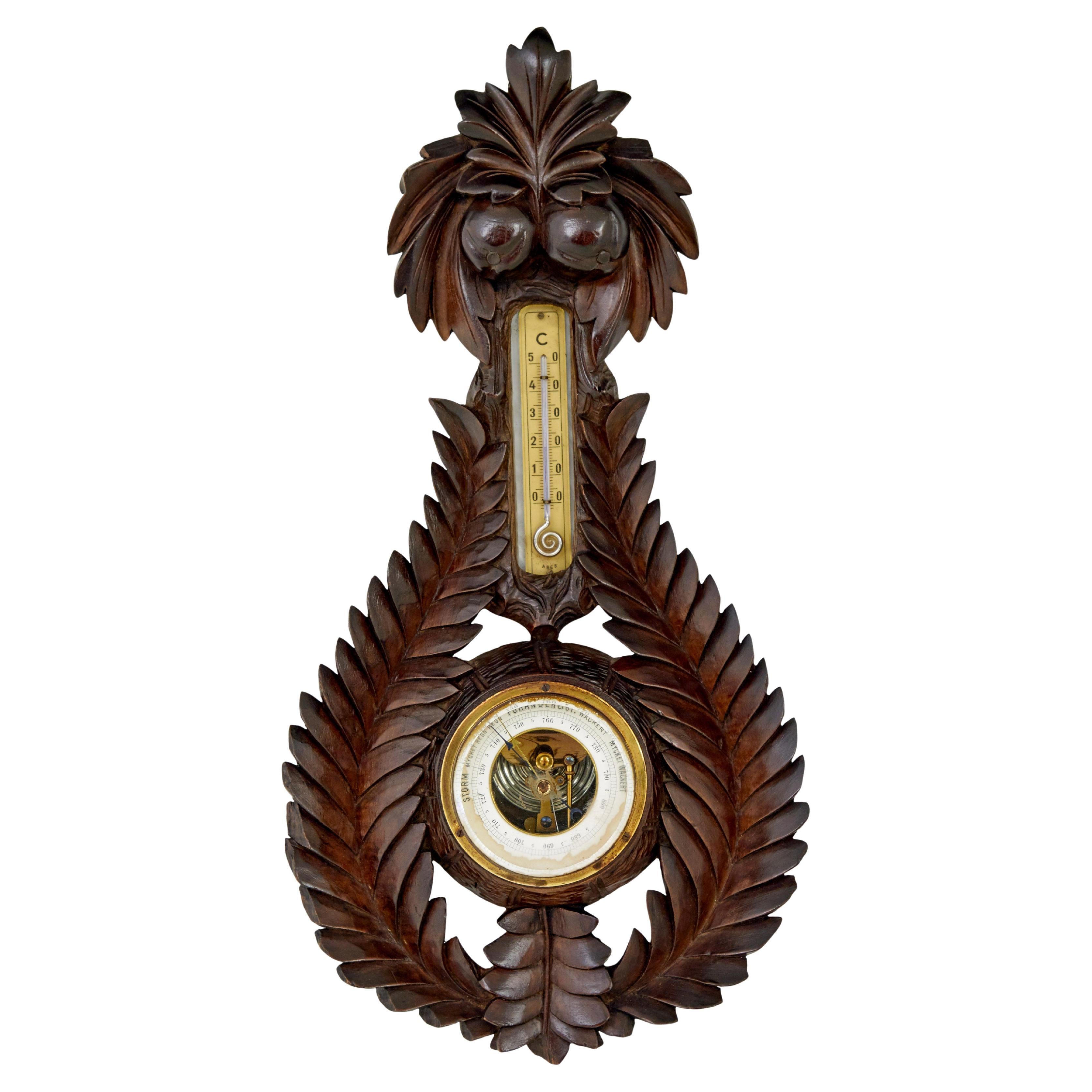 19th century Danish carved walnut barometer