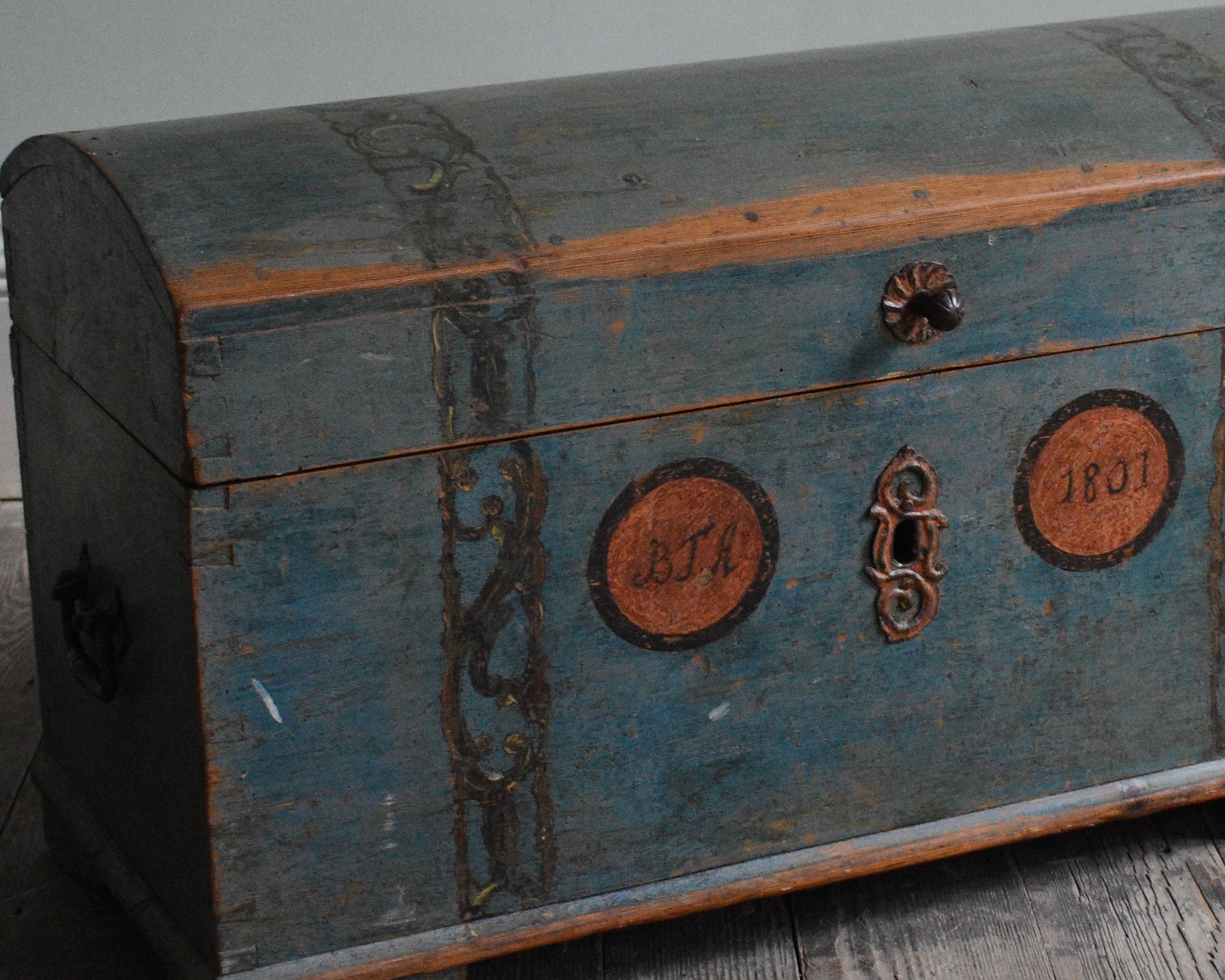 Swedish 19th Century Danish Hand Painted Domed Top Trunk For Sale