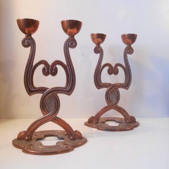 19th Century Danish Jugend Copper Candelabras