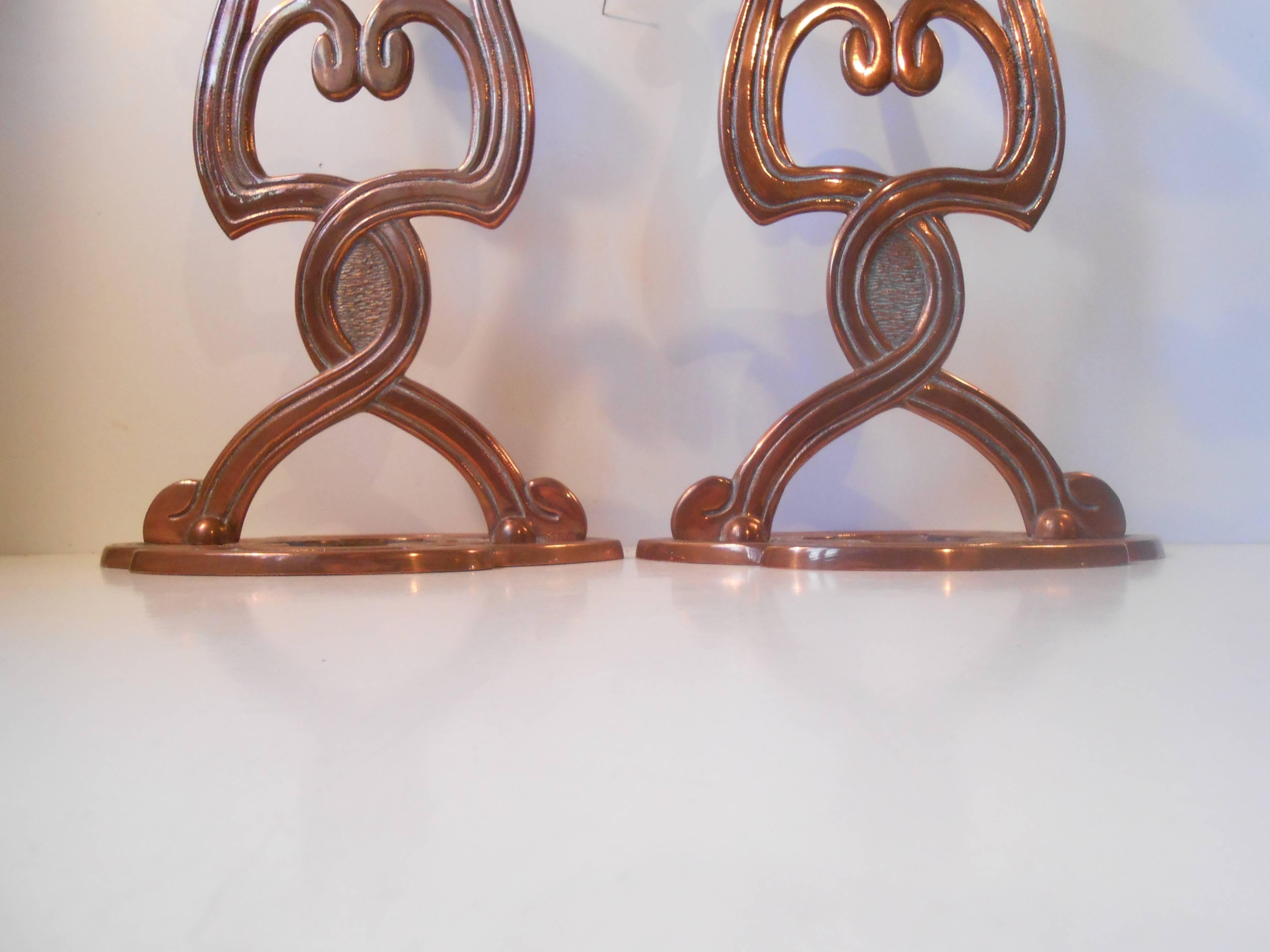 Patinated 19th Century Danish Jugend Copper Candelabras For Sale